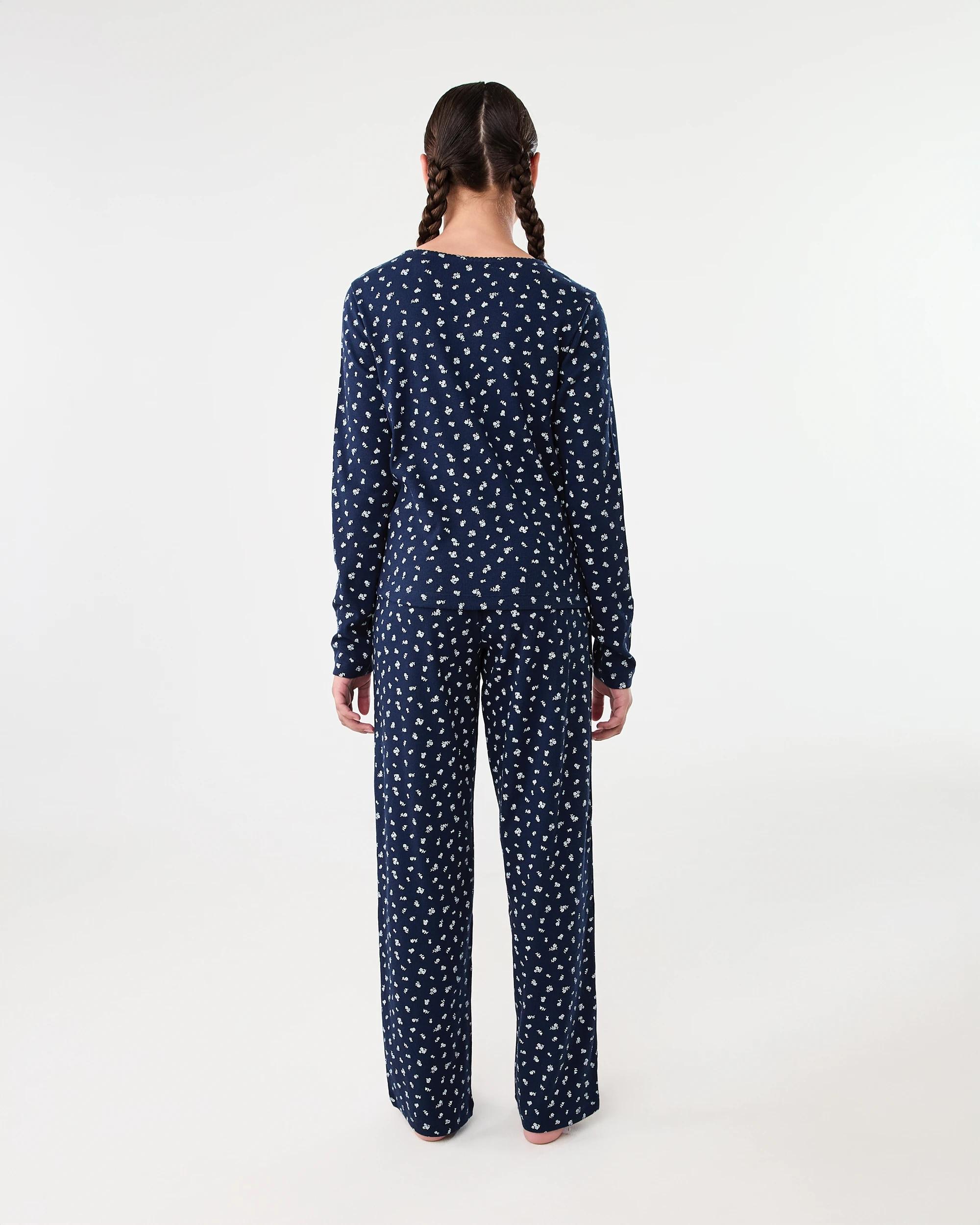 2 Ribbed Long Sleeve Set Nvy Flr, 2 of 7