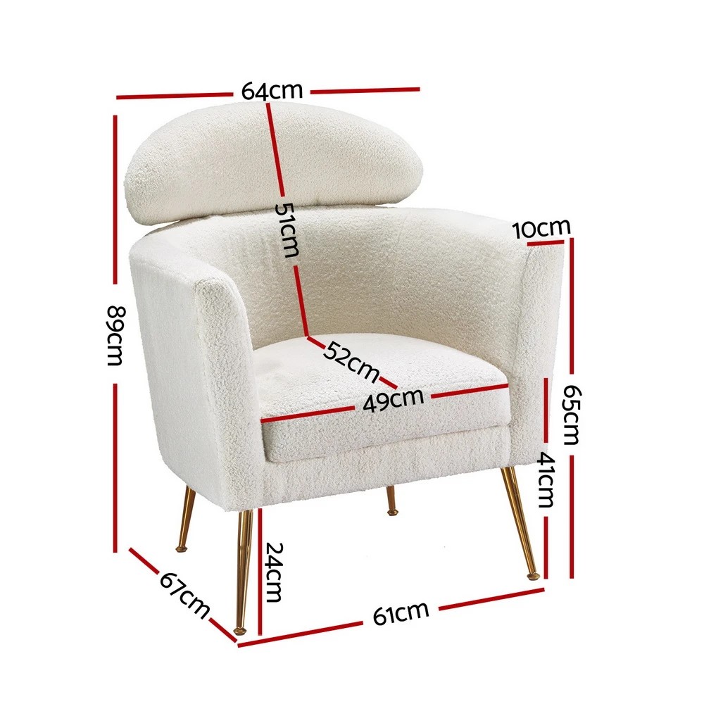 2 Artiss Armchair Boucle Fabric  Yoli - White, 2 of 5