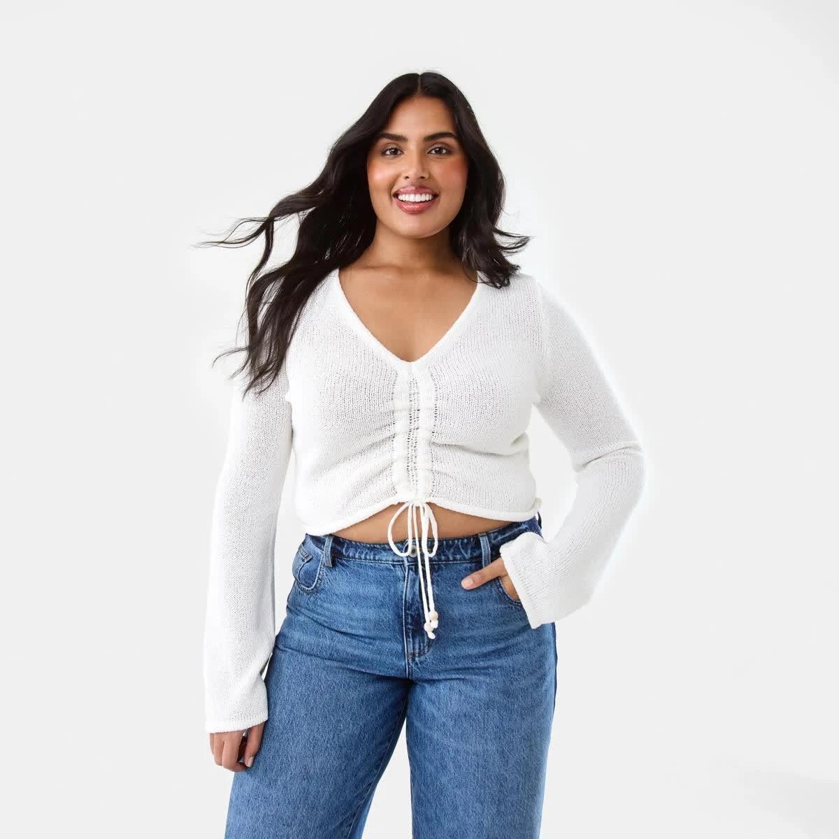 3 Ruched Long Sleeve Jumper WHITE, 3 of 10
