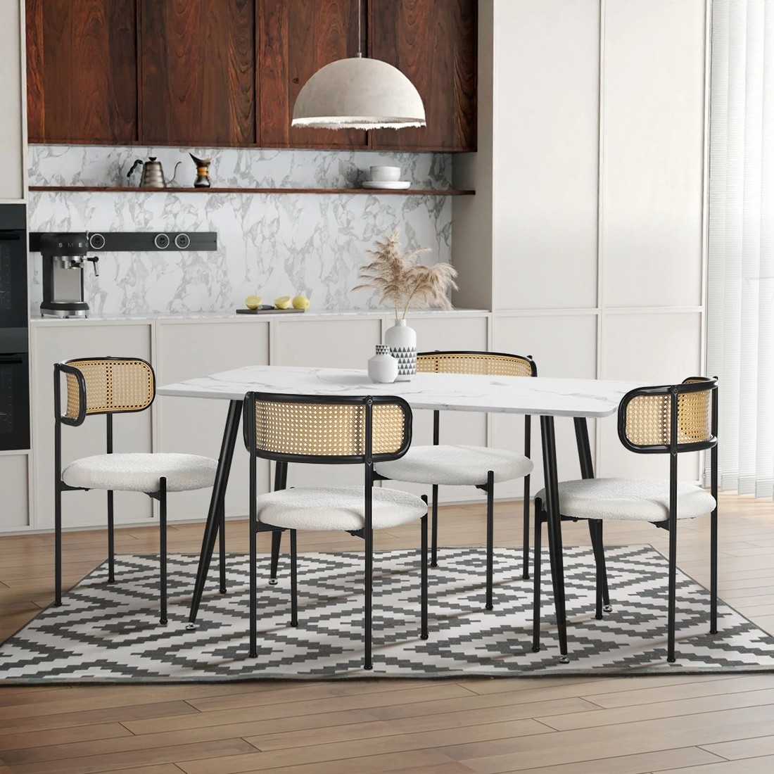 5 Oikiture 2x Dining Chair Round Boucle Kitchen Lounge Backrest Metal Legs
 - White, 5 of 10