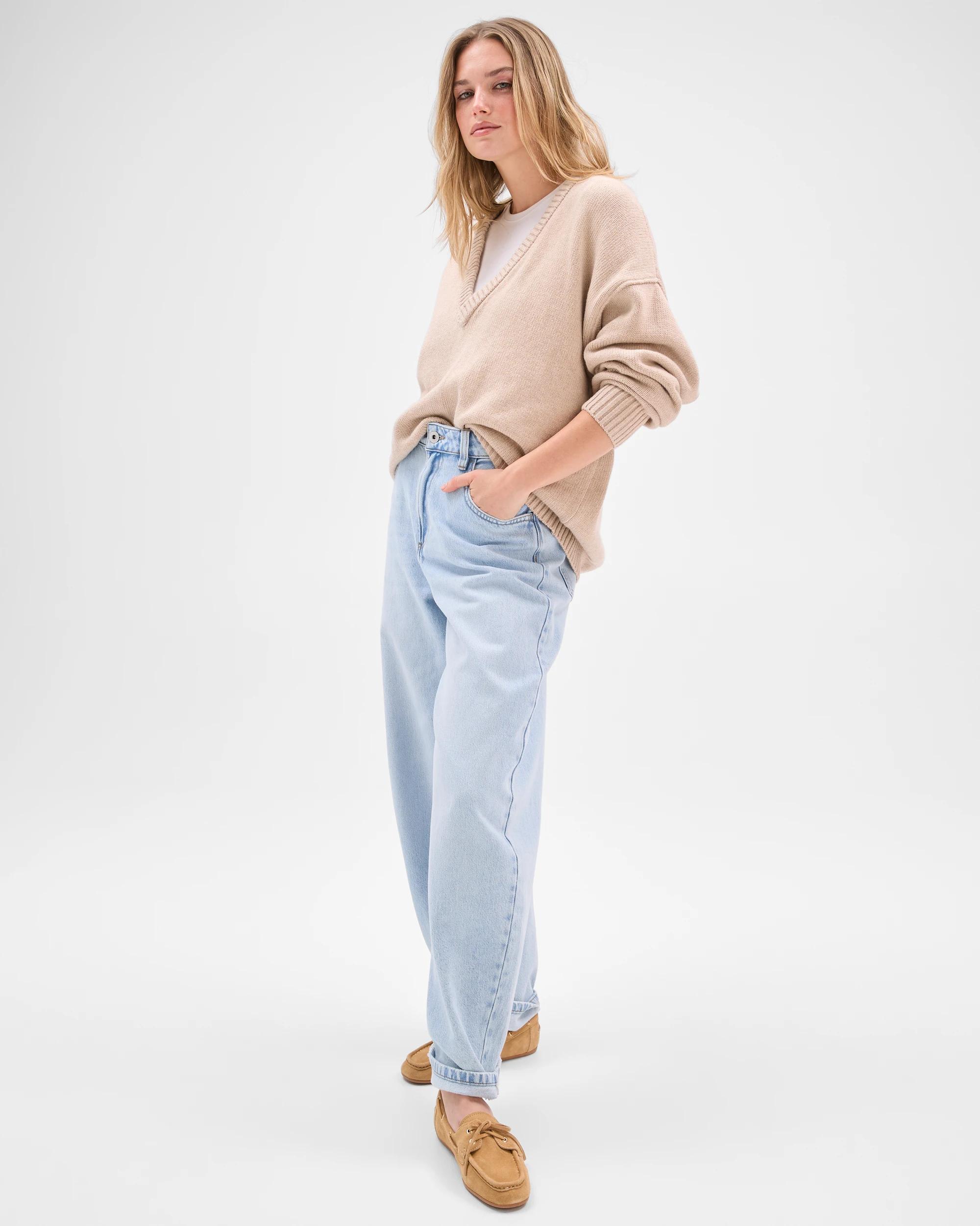 6 Lily Loves Australian Cotton Blend Deep V-Neck Jumper OATMEAL MARLE, 6 of 7