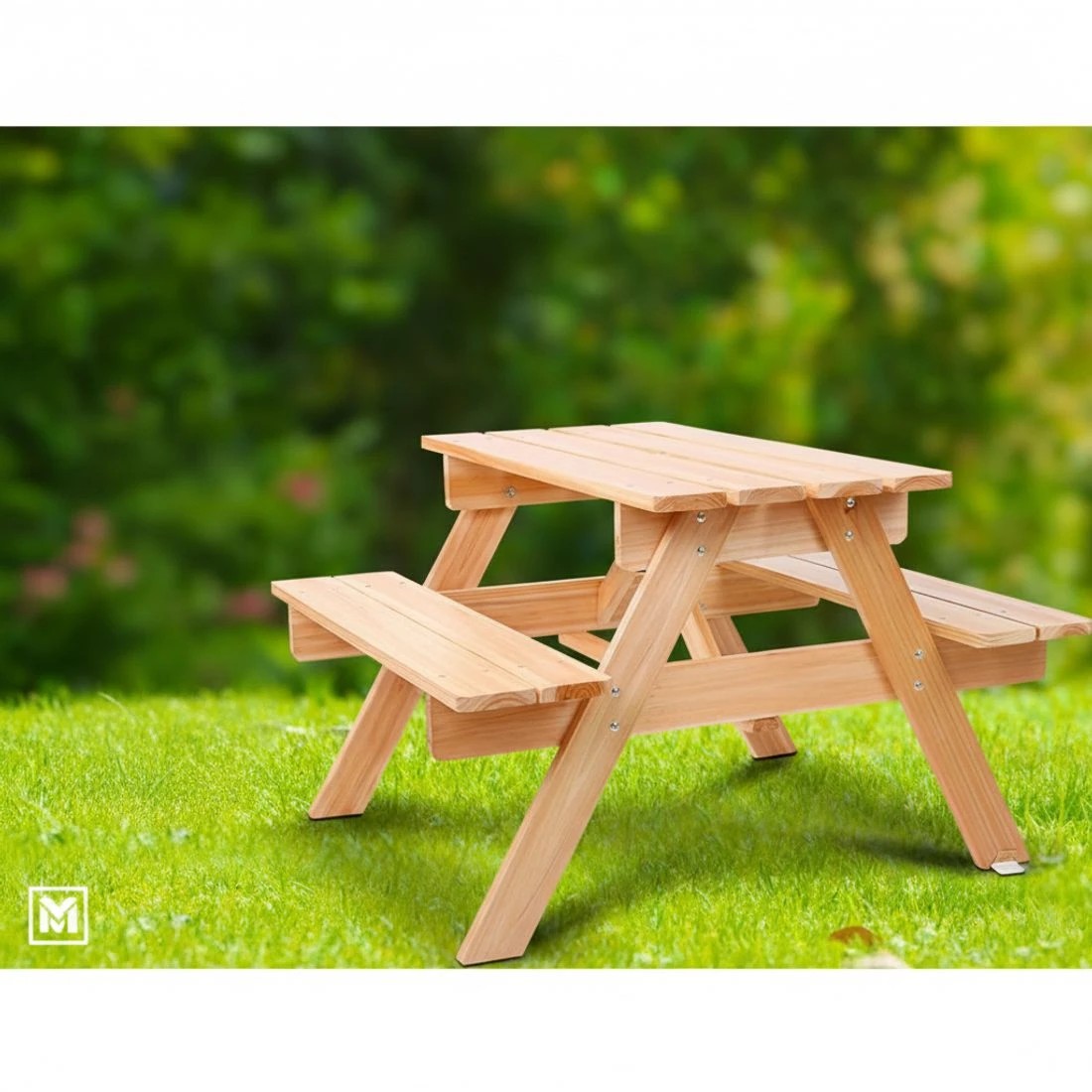 5 Keezi Kids Outdoor Table and Chairs Wooden Picnic Bench Set Umbrella - Brown, 5 of 10