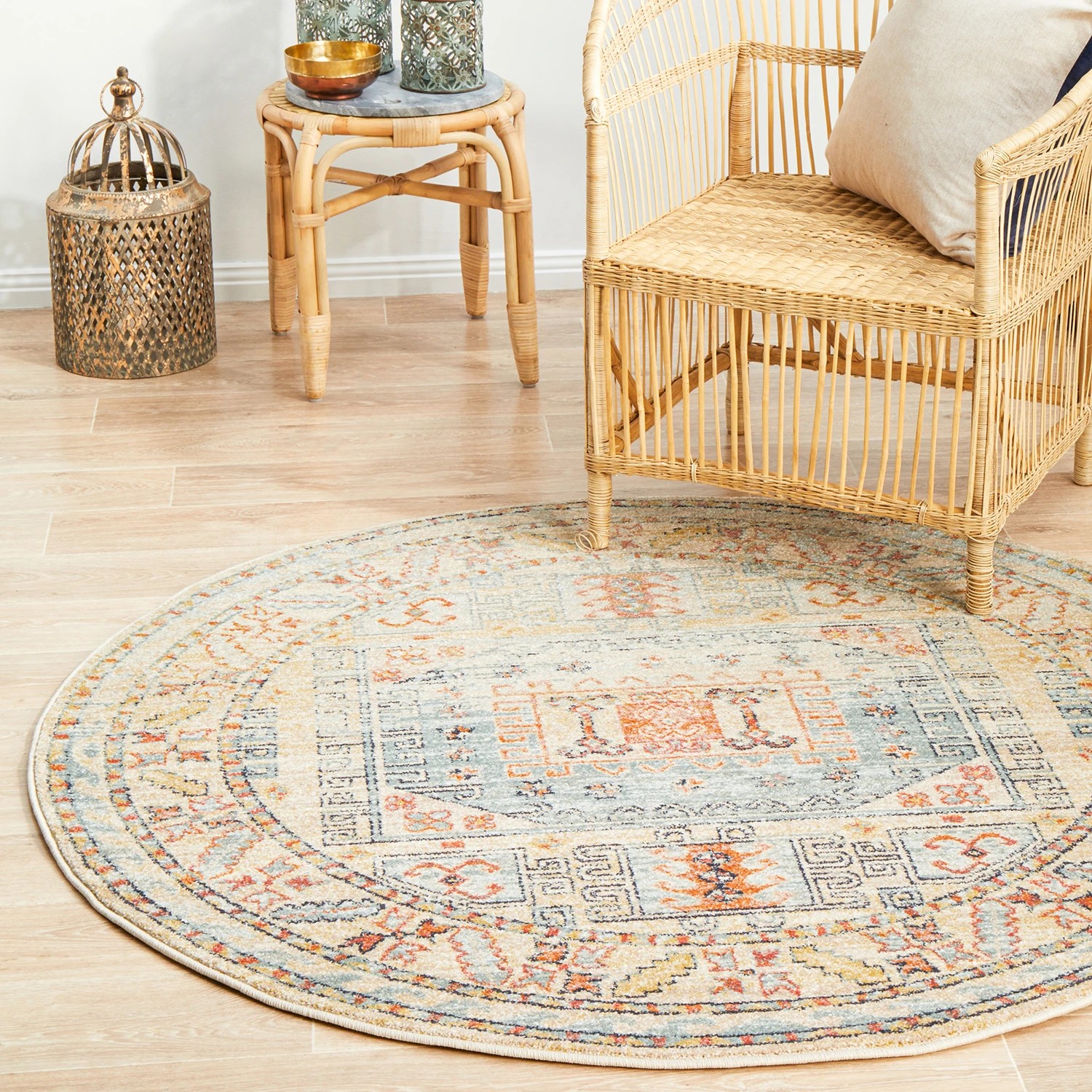 1 Common Ground Rugs Eterna 859 200x200cm - Medium Round Power Loomed Pet Friendly Rug - Beige, 1 of 9