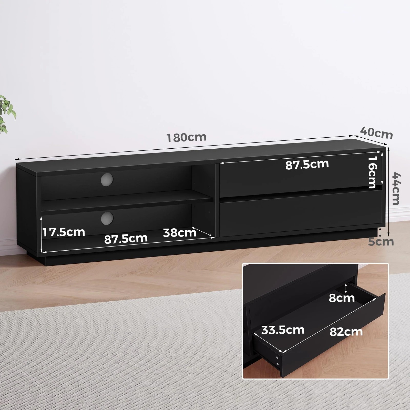 5 Alfordson Entertainment Unit TV Cabinet Stand Storage Drawer 180cm - Black, 5 of 10