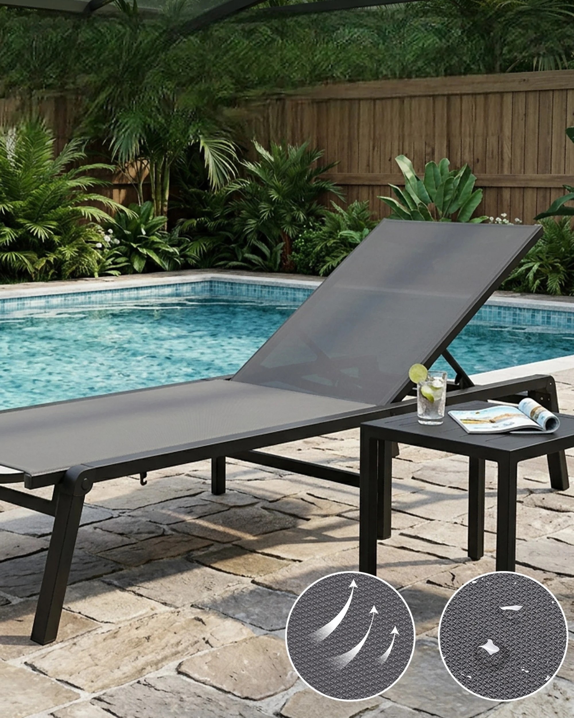 3 Advwin Chaise Lounge Chairs Outdoor 2Pcs Aluminum Patio Lounge Recliner Chairs 160kg, 3 of 8