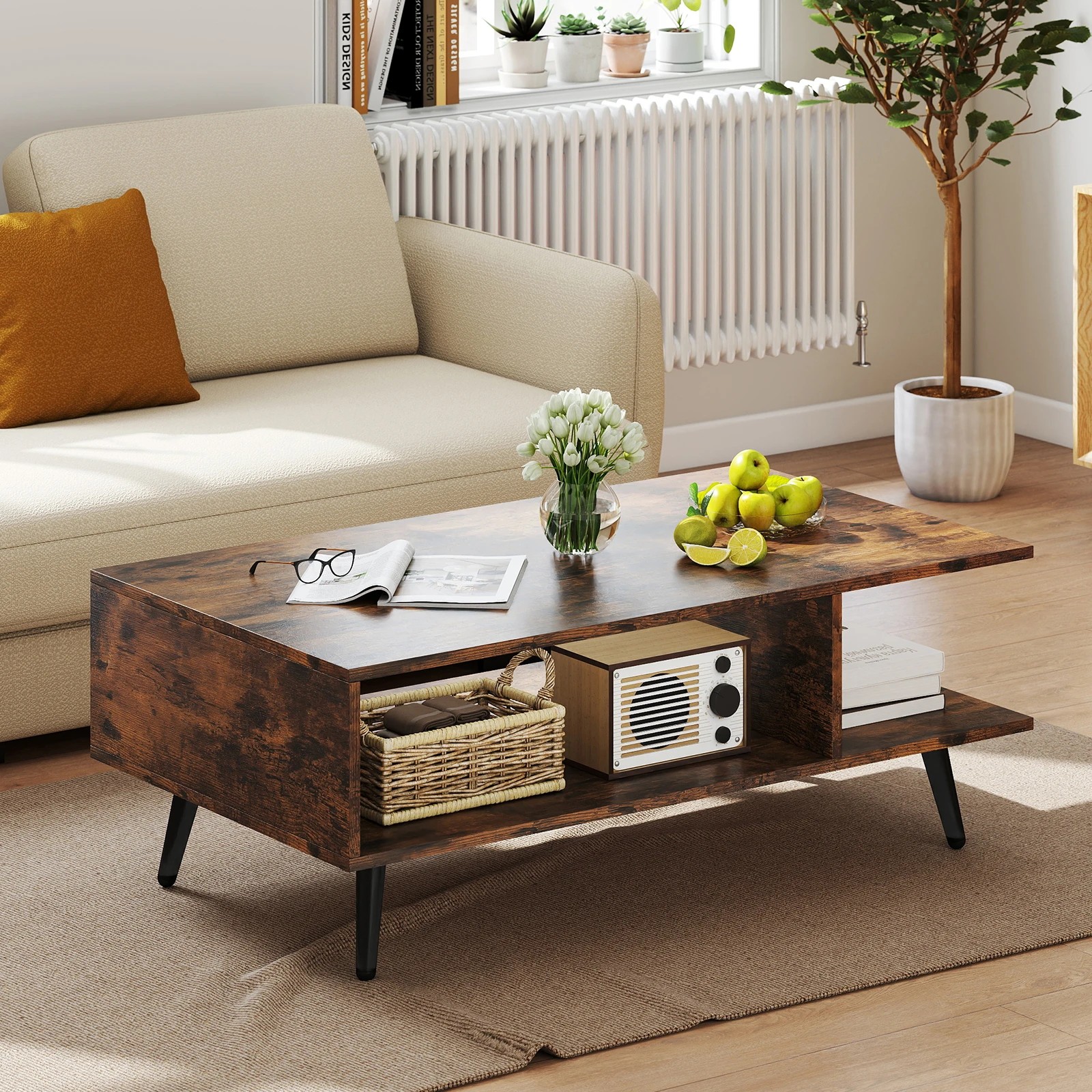 2 Costway 2-Tier Coffee Table Home Modern Center Table w/Storage, 2 of 5
