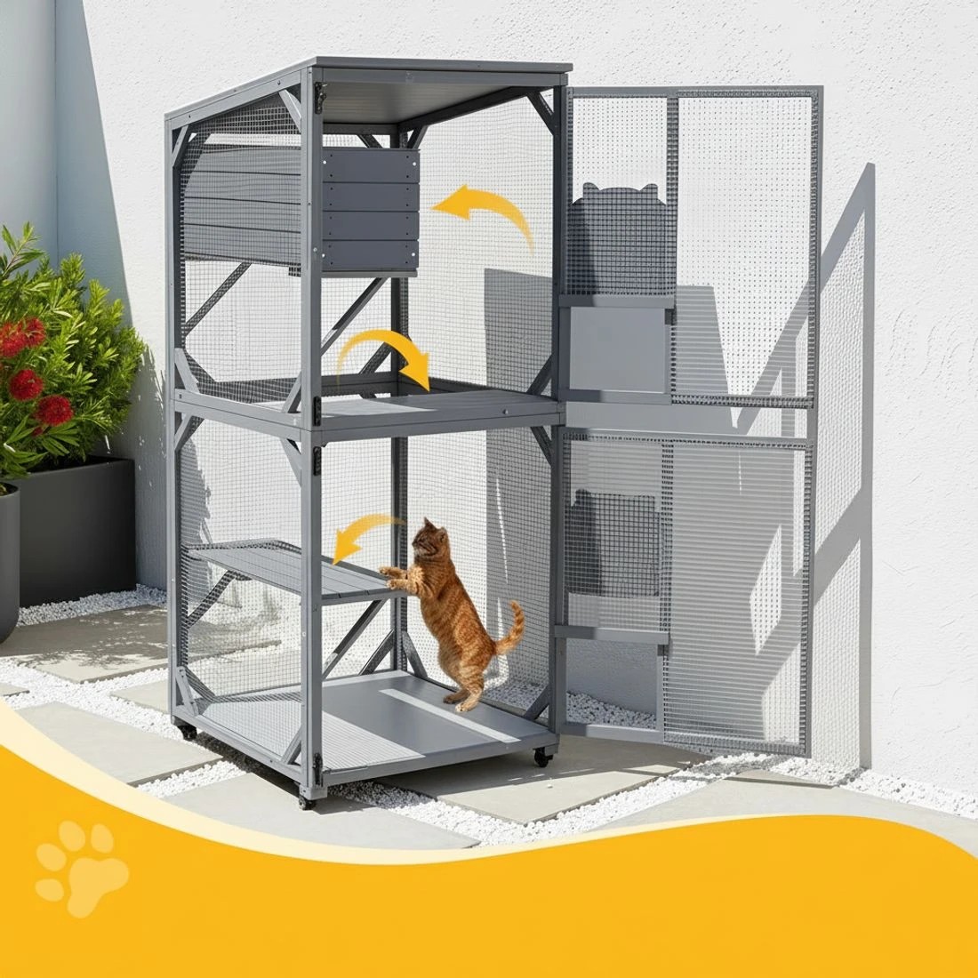 4 i.Pet Cat House Wooden 180cm Rabbit Hutch Pet Condo Small Dog Enclosure - Grey, 4 of 7