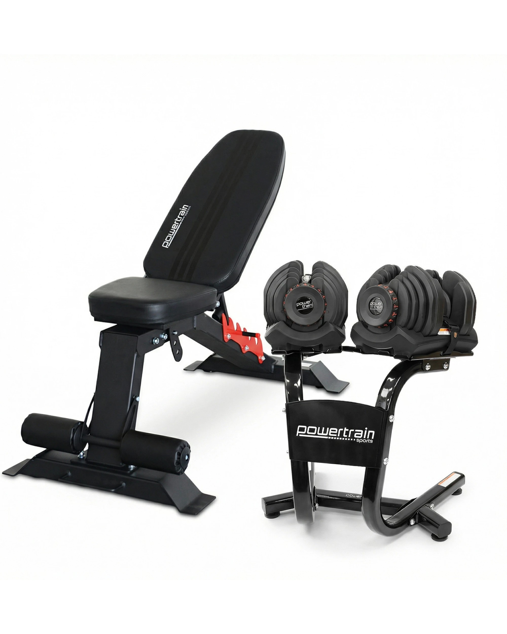 1 Powertrain 80KG Adjustable Dumbbell Set and Stand with Heavy-Duty FID Bench - Black, 1 of 10