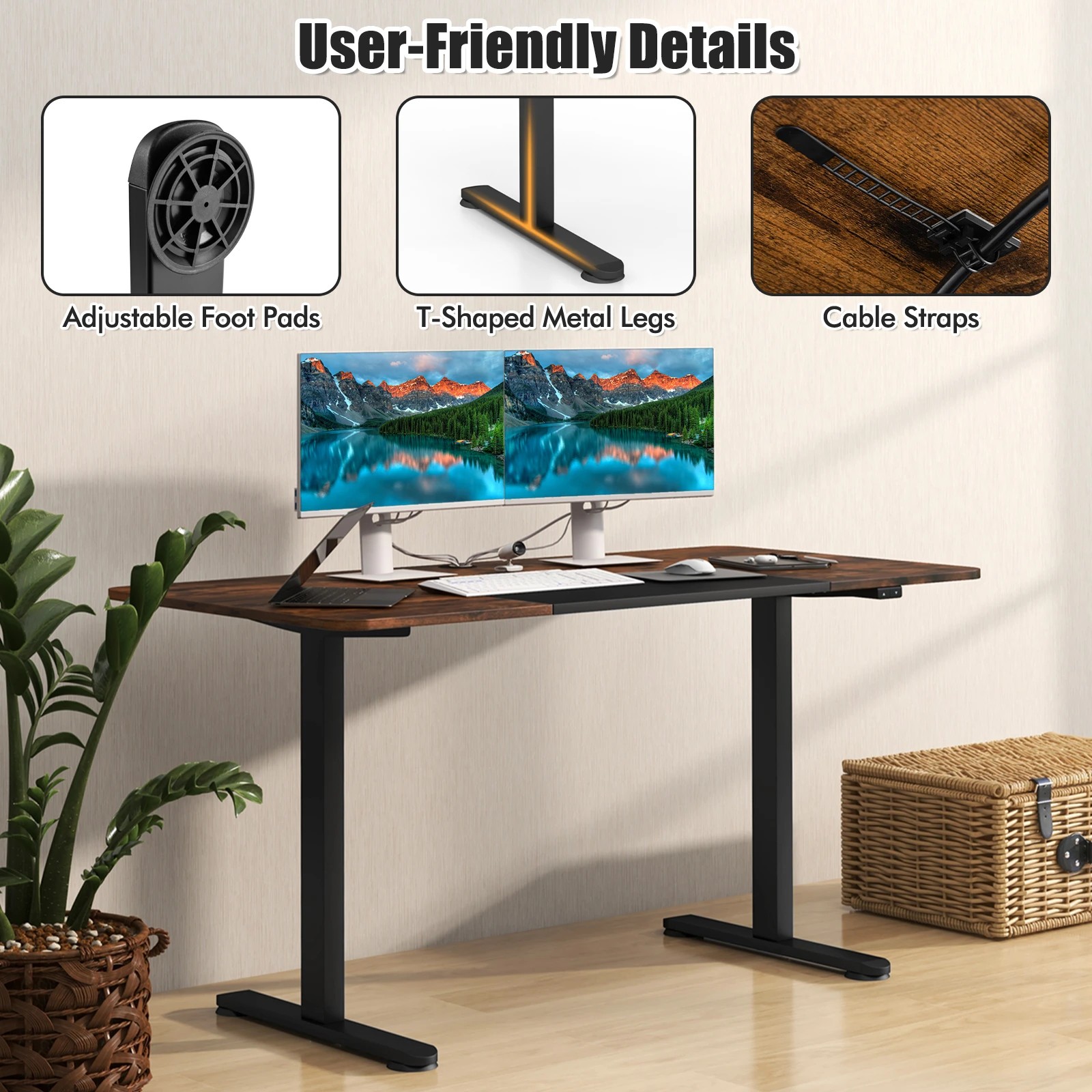7 Costway 140cm Electric Standing Desk Motorised Sit Stand Table - Brown, 7 of 7