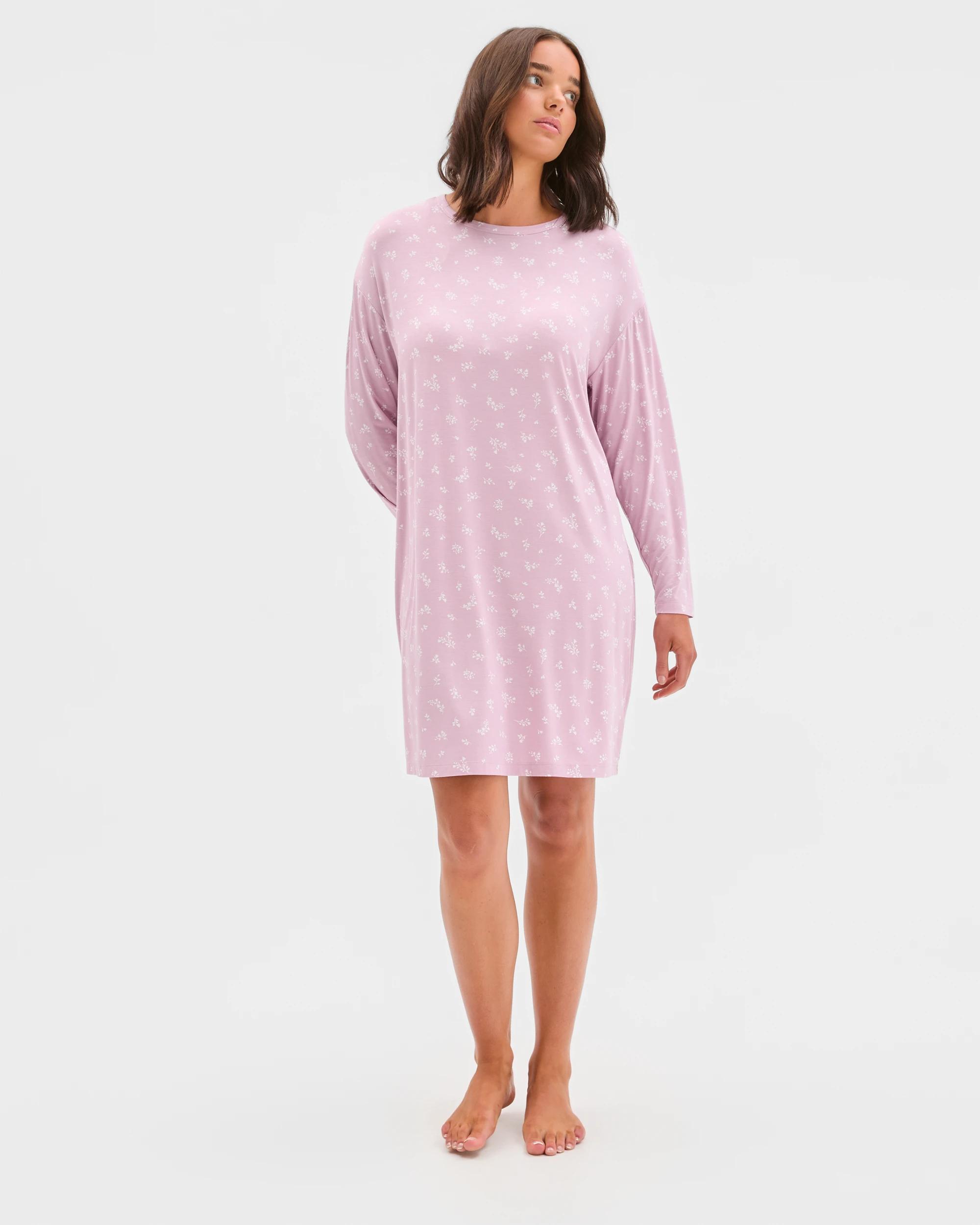 1 Target Woman Soft Comfort Bamboo Long Sleeve T-Shirt Nightie PINK FLORAL, 1 of 5