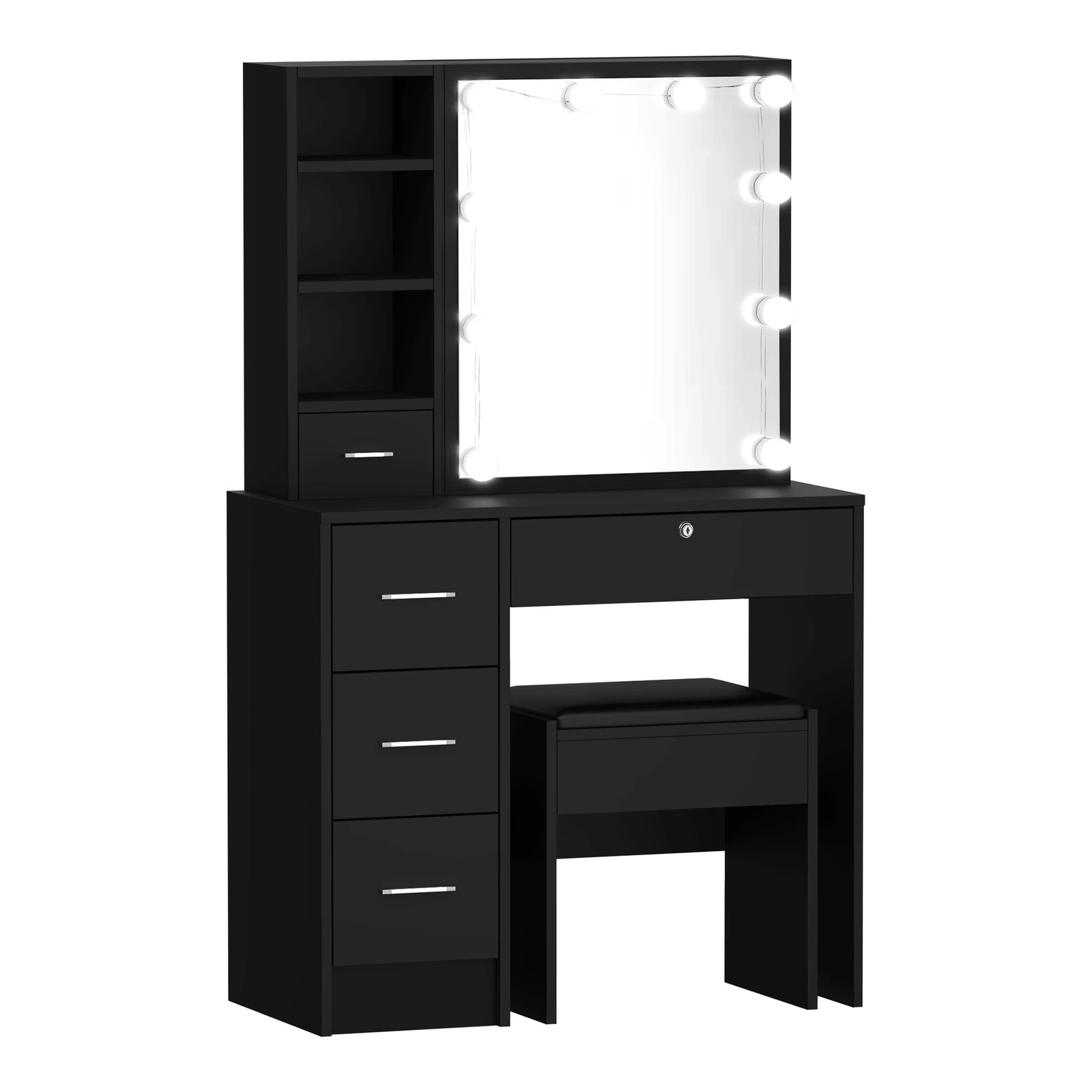 7 Oikiture Dressing Table Stool Set Makeup Slide Mirror Drawer 10 Led Bulbs
 - Black, 7 of 9