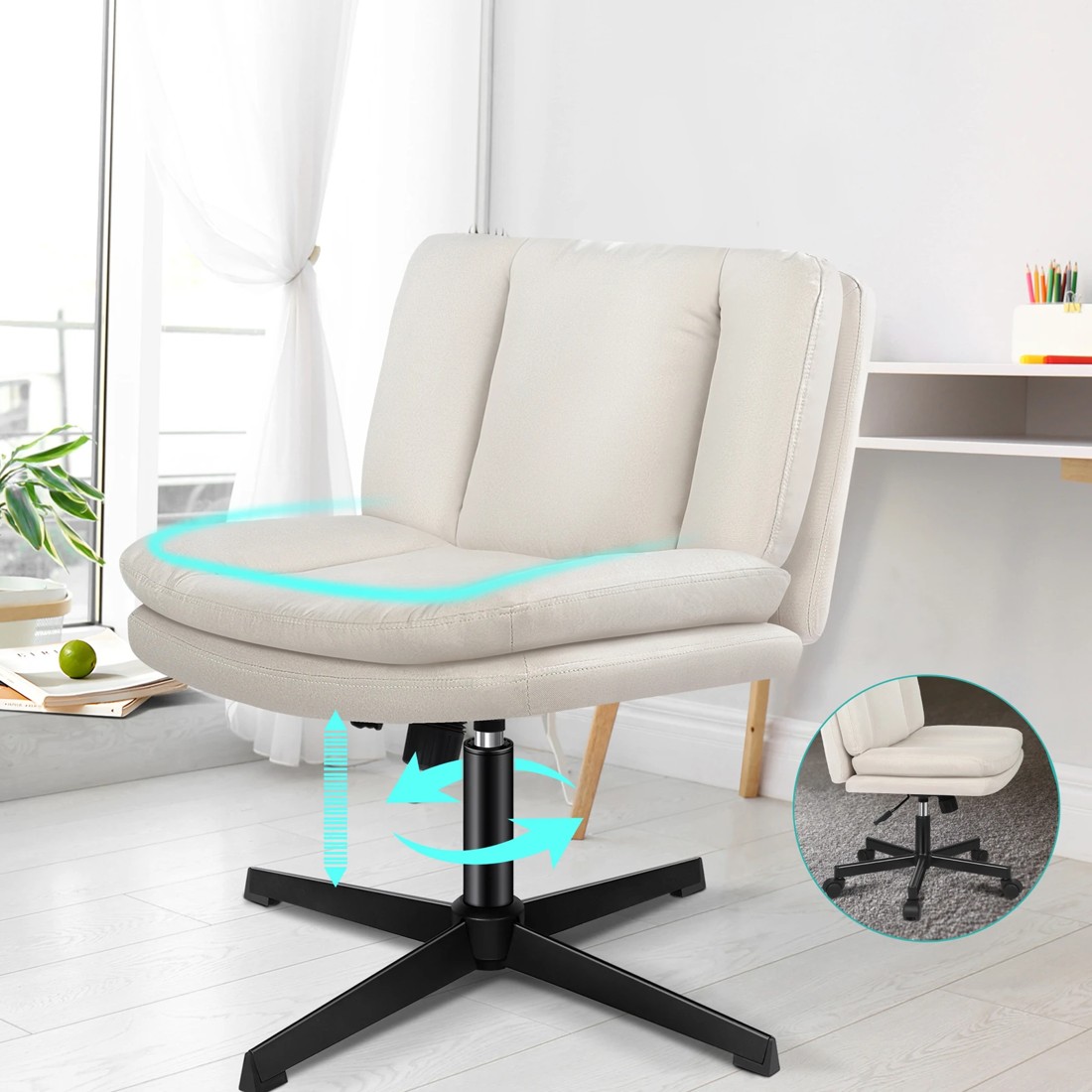 2 Alfordson Armless Office Desk Chair Mid Back Wide Seat Fabric - Beige, 2 of 7