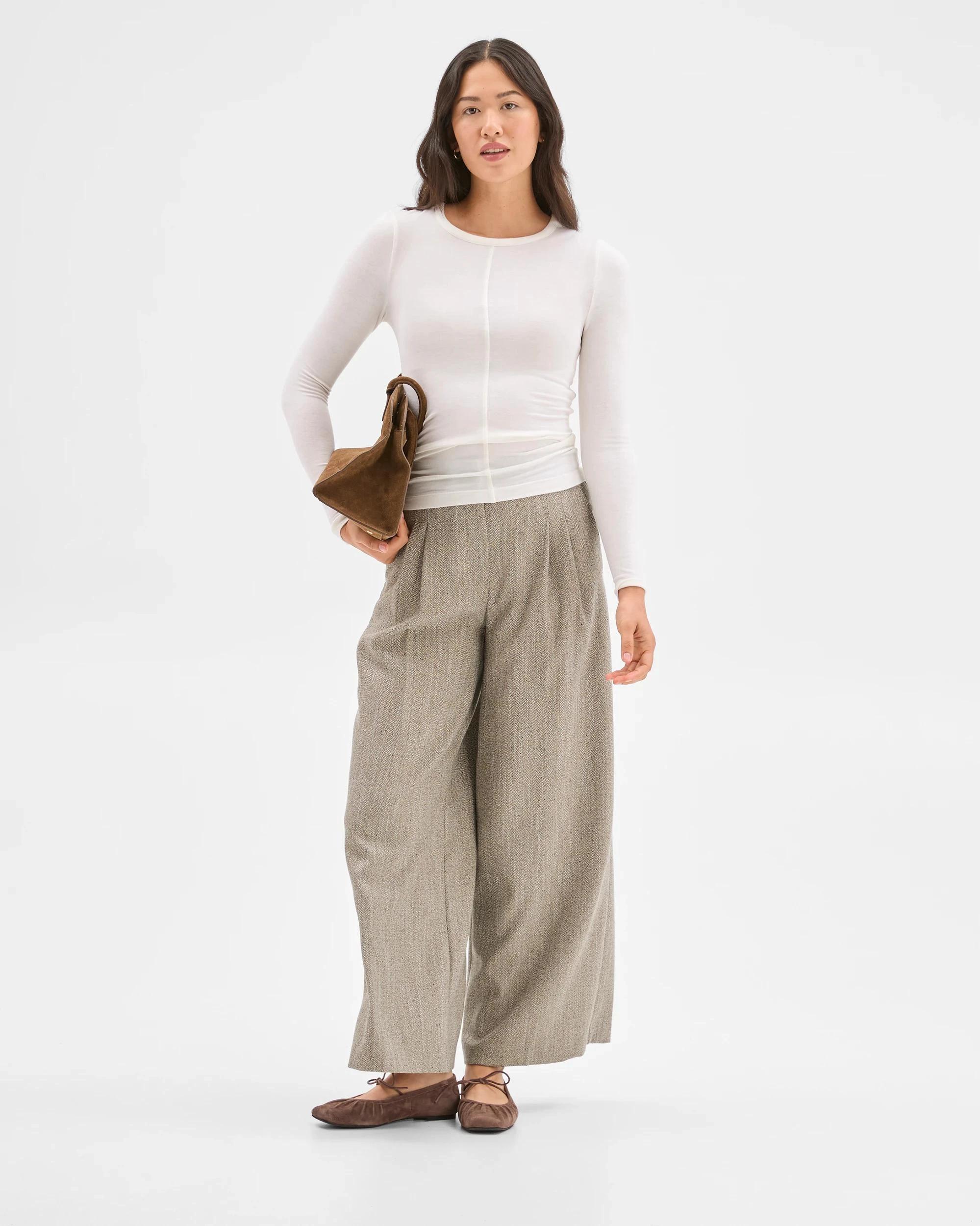 1 Preview Long Sleeve Luxe Layering Crew Neck Knit Top WHITE, 1 of 6