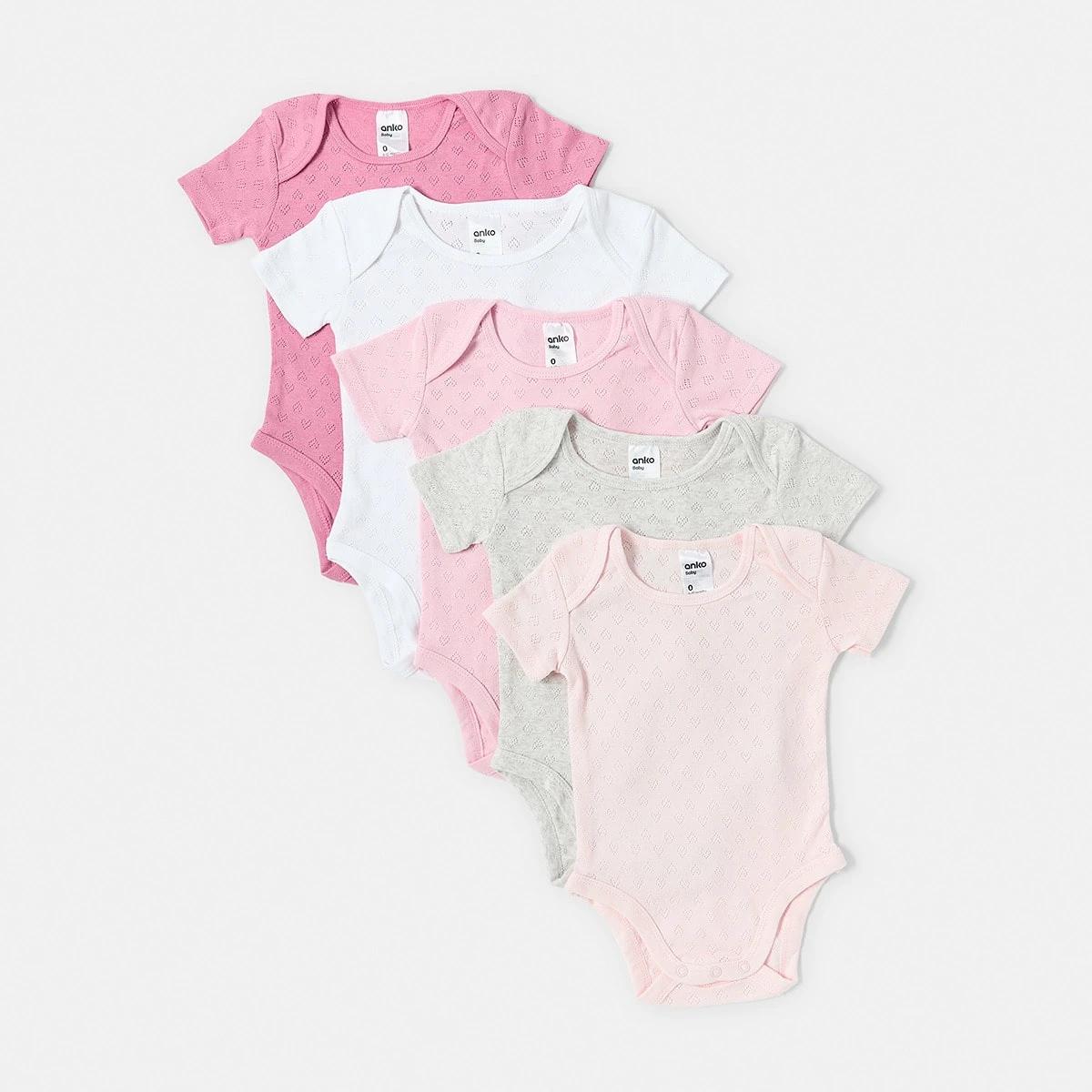 1 5 Pack Cotton Bodysuits New Pink, 1 of 8