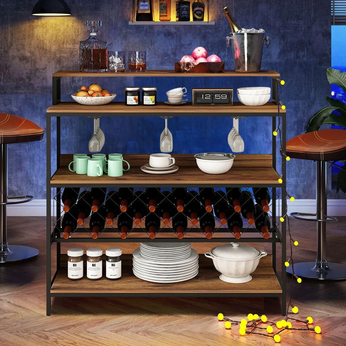 AUSWAY Wine Rack Bar Table Storage Cabinet Glass Bottle Holder Corner ...