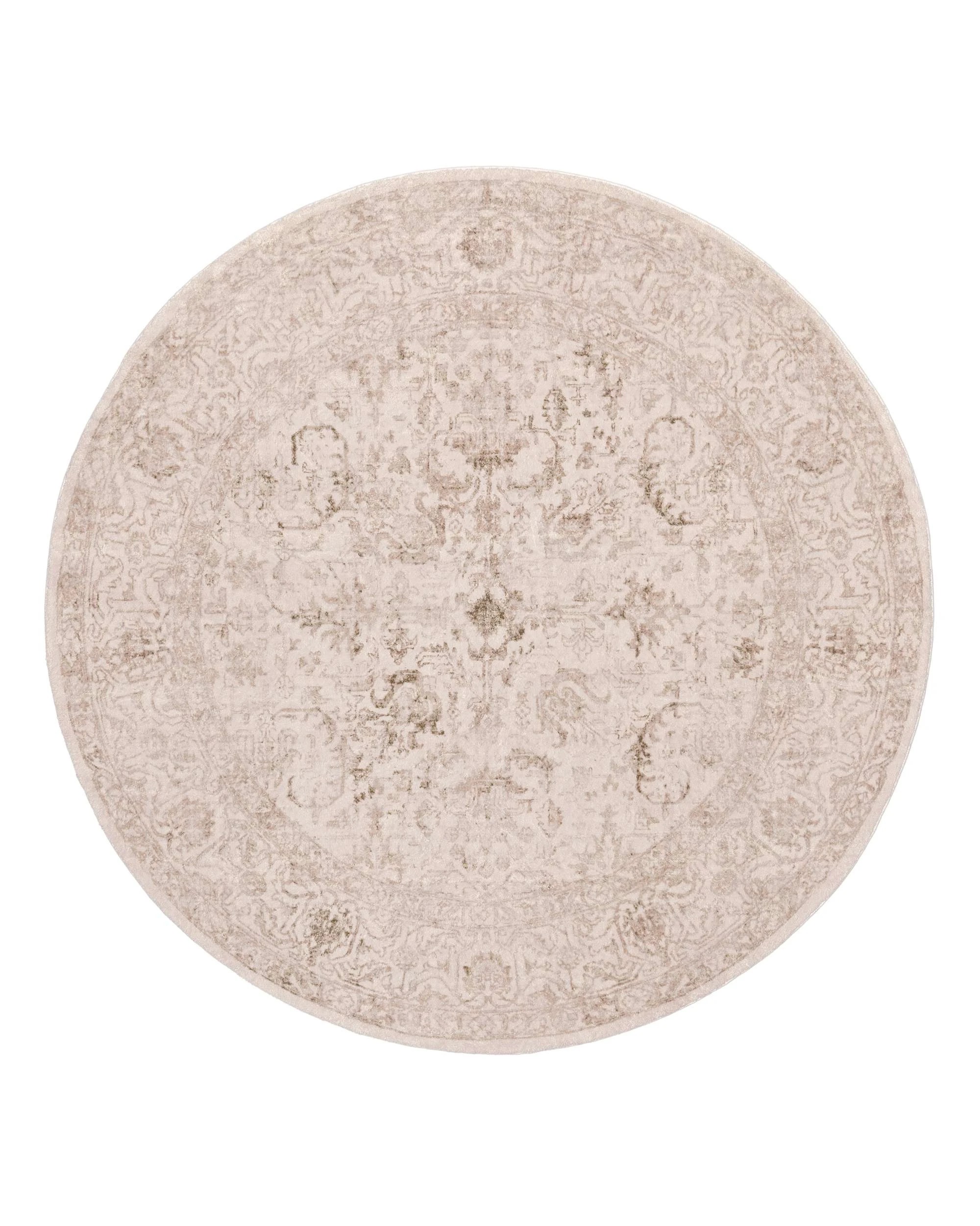 1 Loopsie Mabay Floral Medallion Washable Round Rug-120cm x 120cm - Beige, 1 of 4