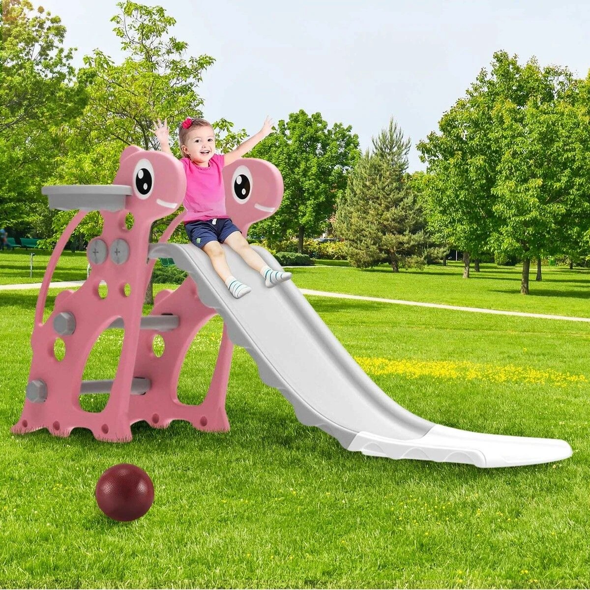 3 Kidbot 3 in 1 Kids Slide Set Climber Ladder Steps Basketball Hoop, 3 of 4