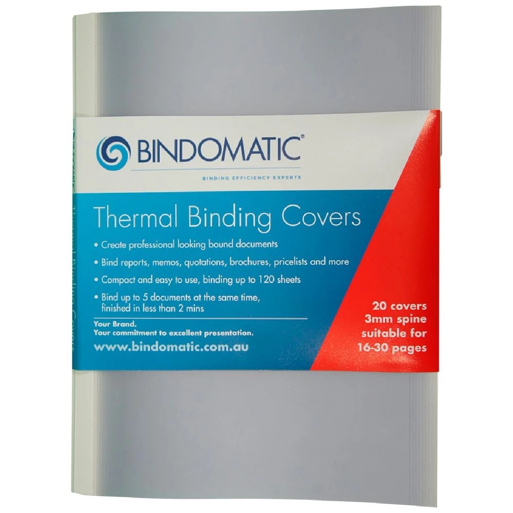 1 Bindomatic Thermal Binding Covers A4 3mm White 20 Pack, 1 of 2
