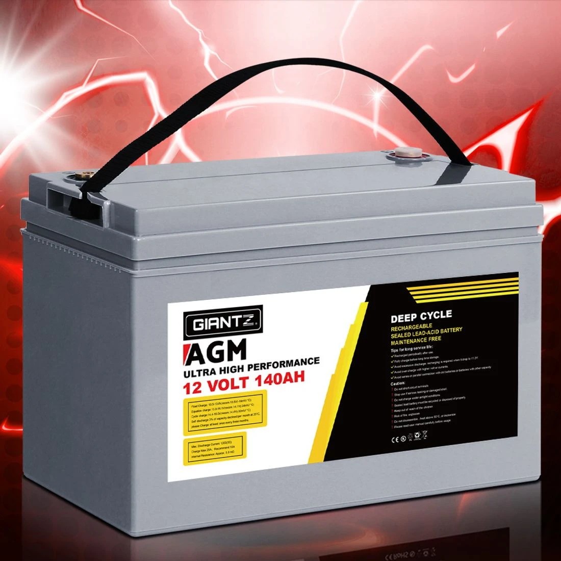 6 Giantz AGM Deep Cycle Battery 12V 140Ah Box Portable Solar Caravan Camping - Grey, 6 of 6