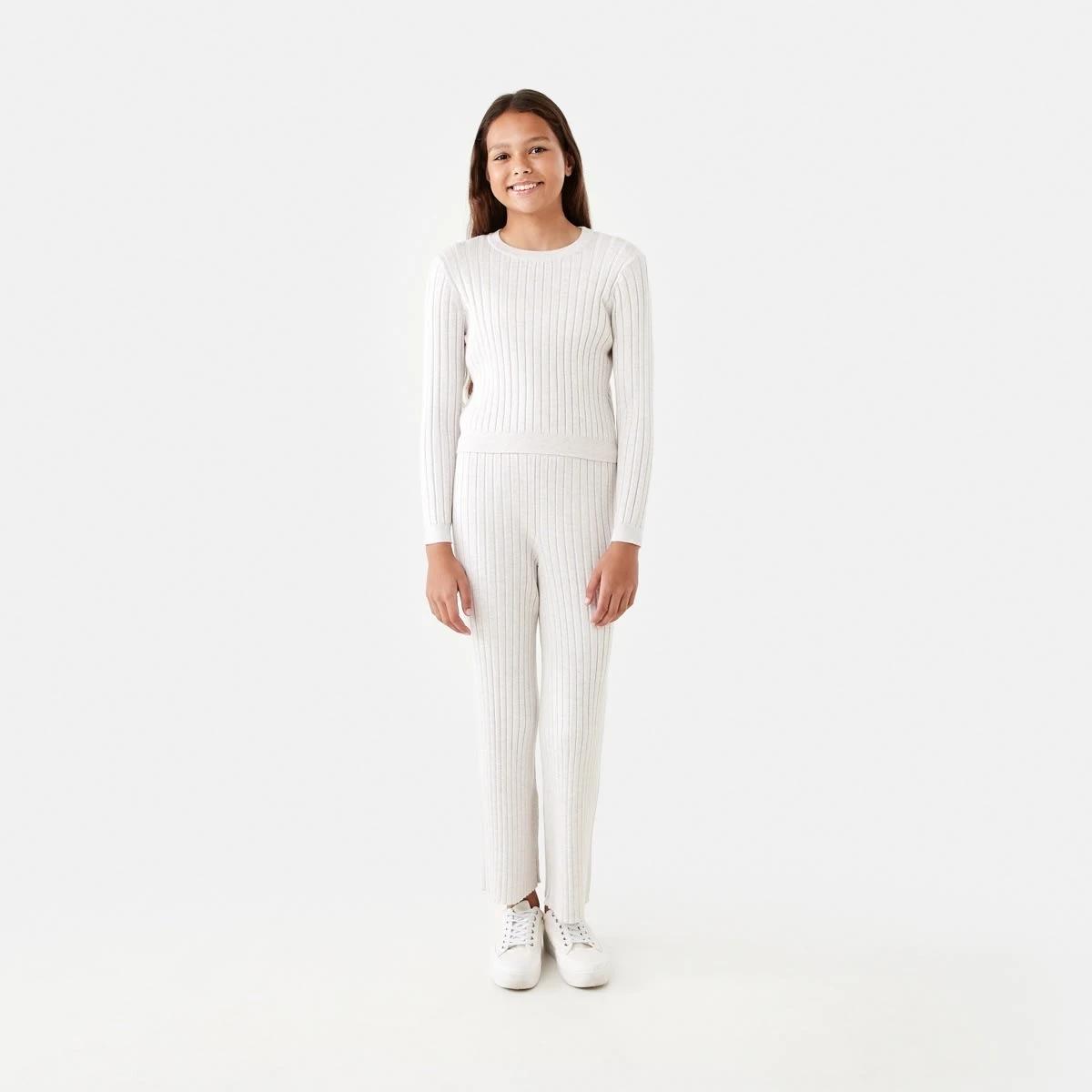 5 Long Sleeve Rib Knit Top Crm Marle, 5 of 8