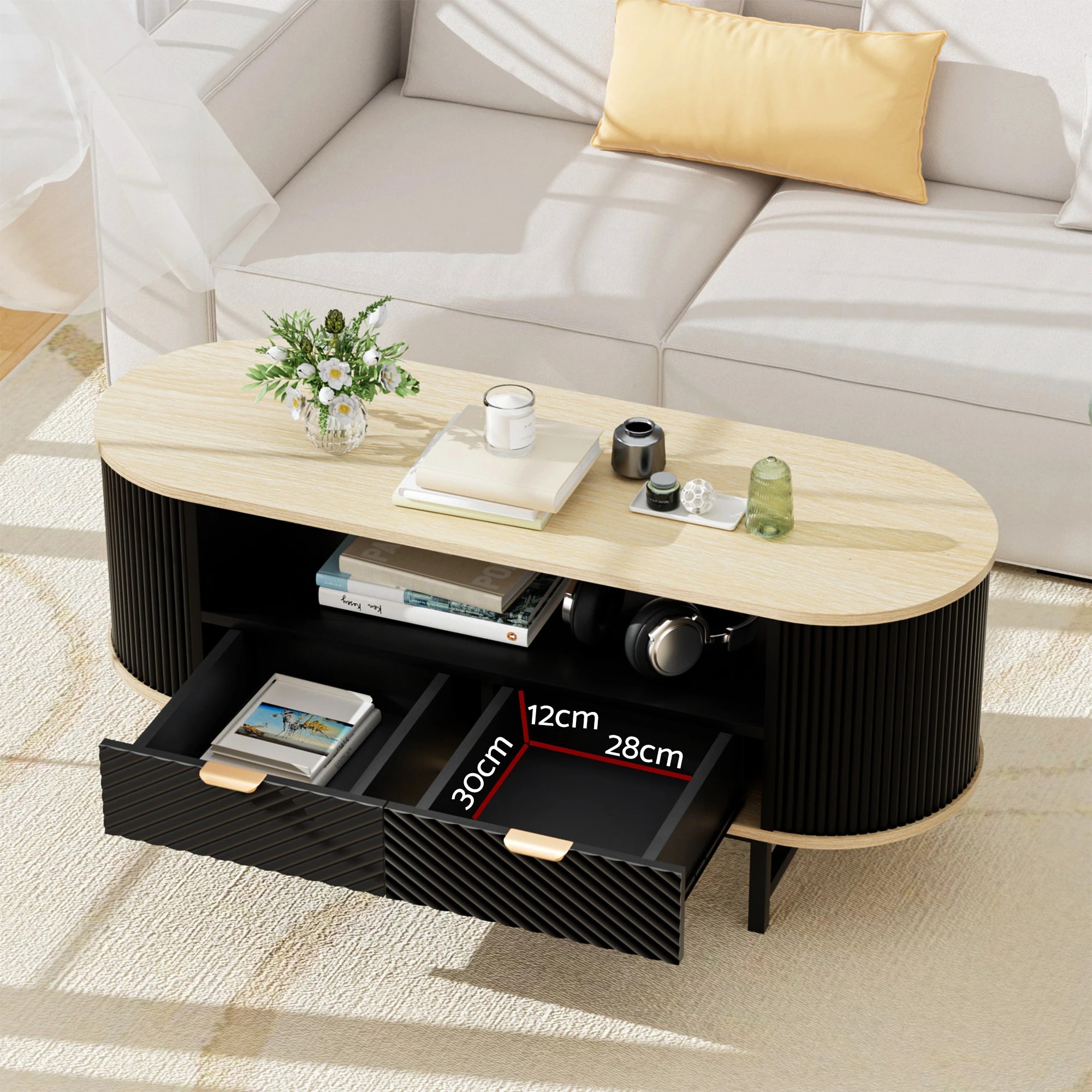 6 Artiss TV Unit & Coffee Table Set Storage Drawers Shelves - Multi, 6 of 9