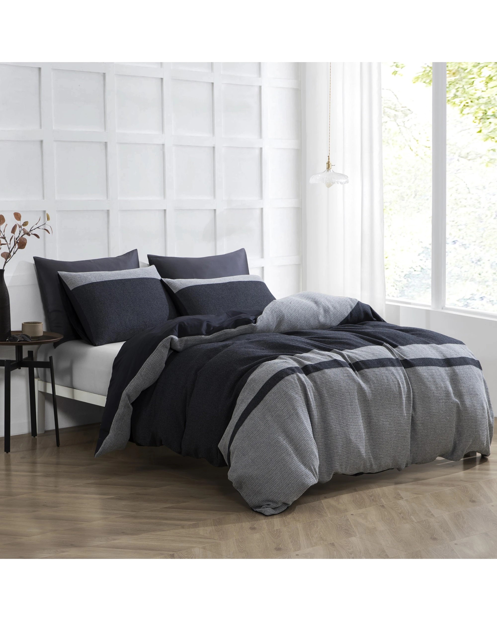 2 Dreamaker 100% Cotton Textured Herringbone Quilt Cover Set - King Single Bed - Charcoal, 2 of 7