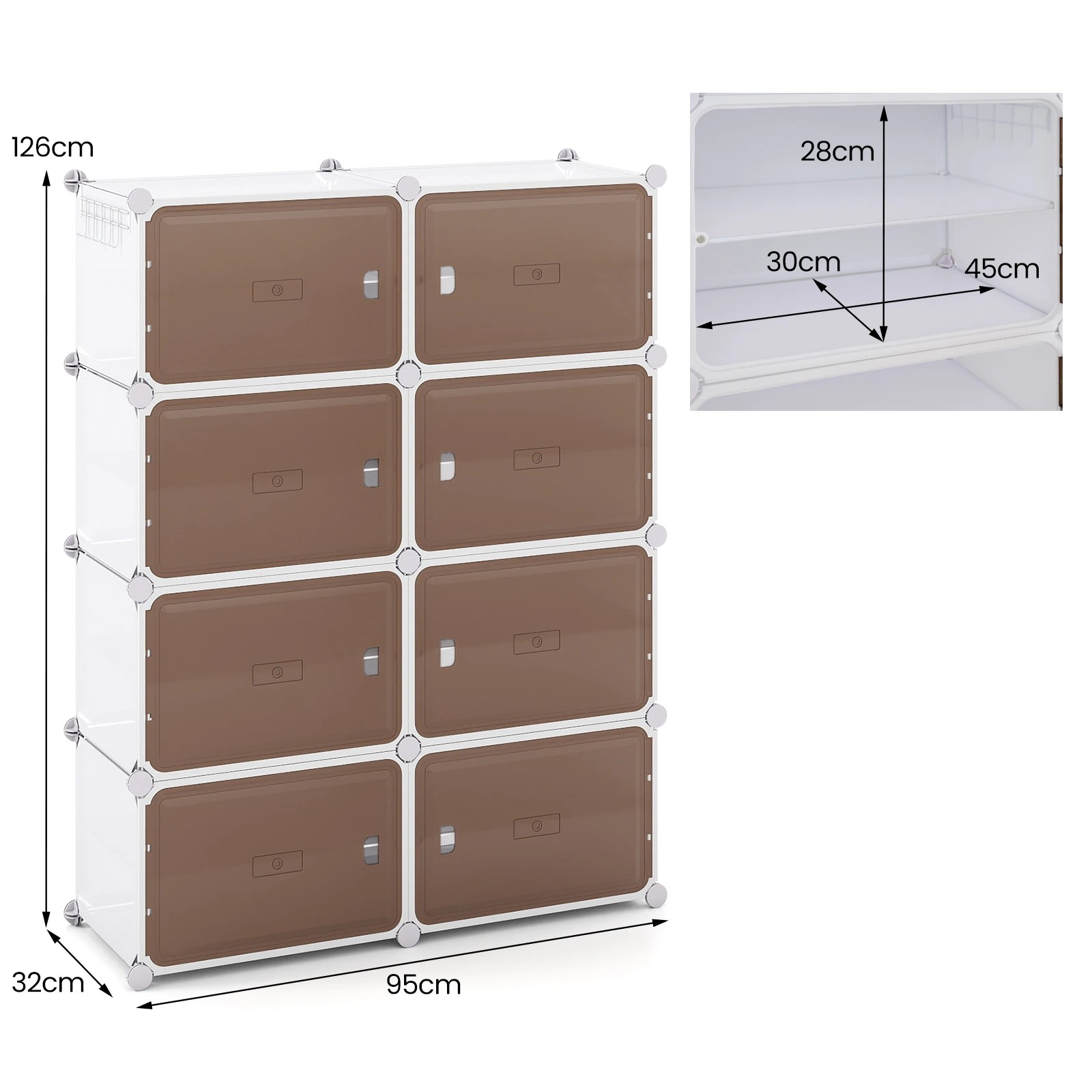 4 Costway Shoe Rack 8 Tier Shoe Storage Cabinet w/Removable Shelves Hooks Closet Organizer, 4 of 5