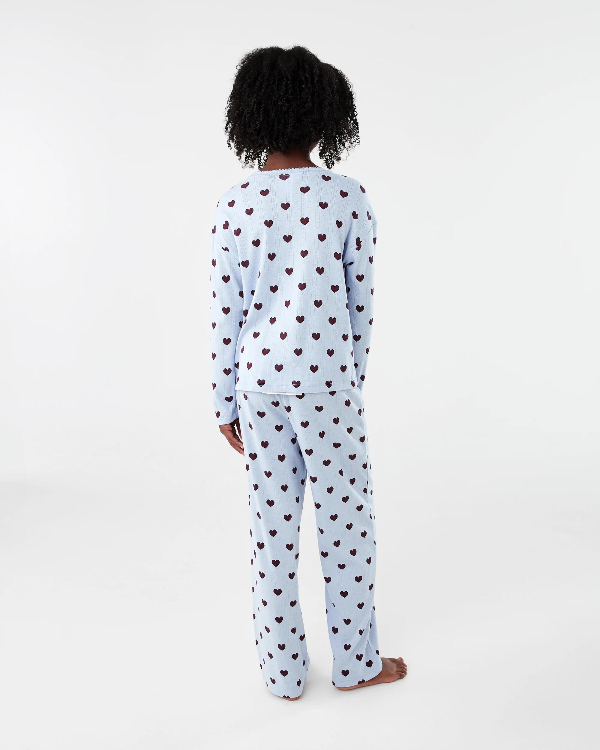 2 Pointelle Long Sleeve Pyjama Set Blu Heart, 2 of 7