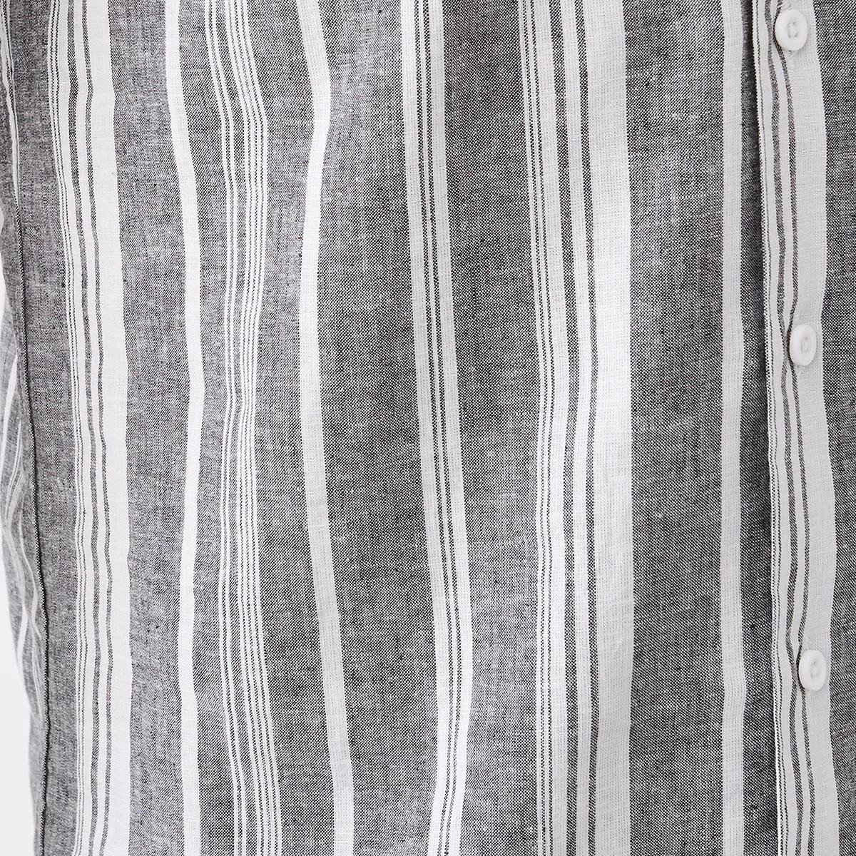 6 Short Sleeve Striped Linen Blend Shirt Blk Stripe, 6 of 6