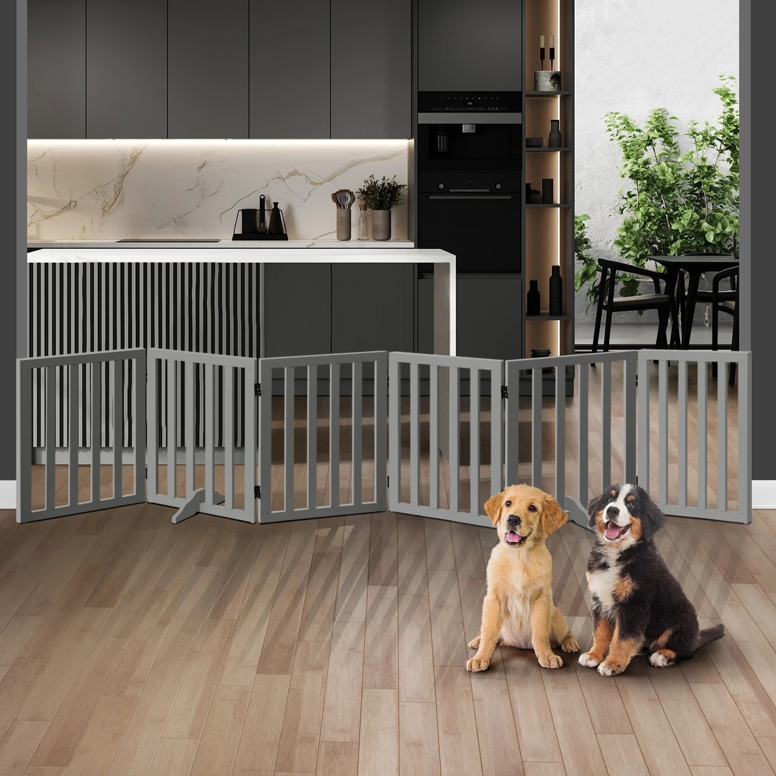 3 Alopet Wooden Pet Gate Dog Fence Safety Stair Barrier Security Door 6-Panel - Grey, 3 of 10