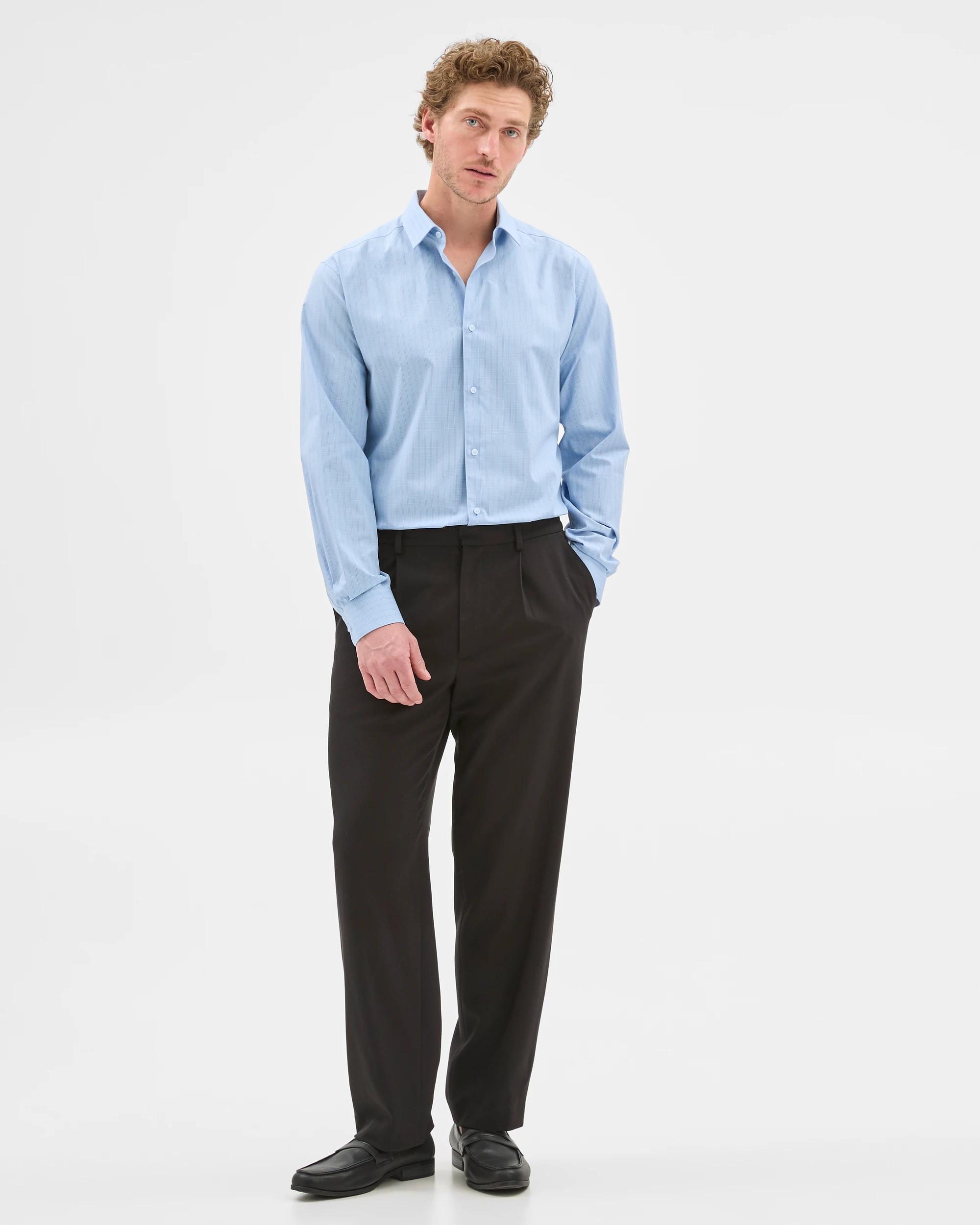 2 Australian Cotton Long Sleeve Shirt - Preview BLUE CHECK, 2 of 6