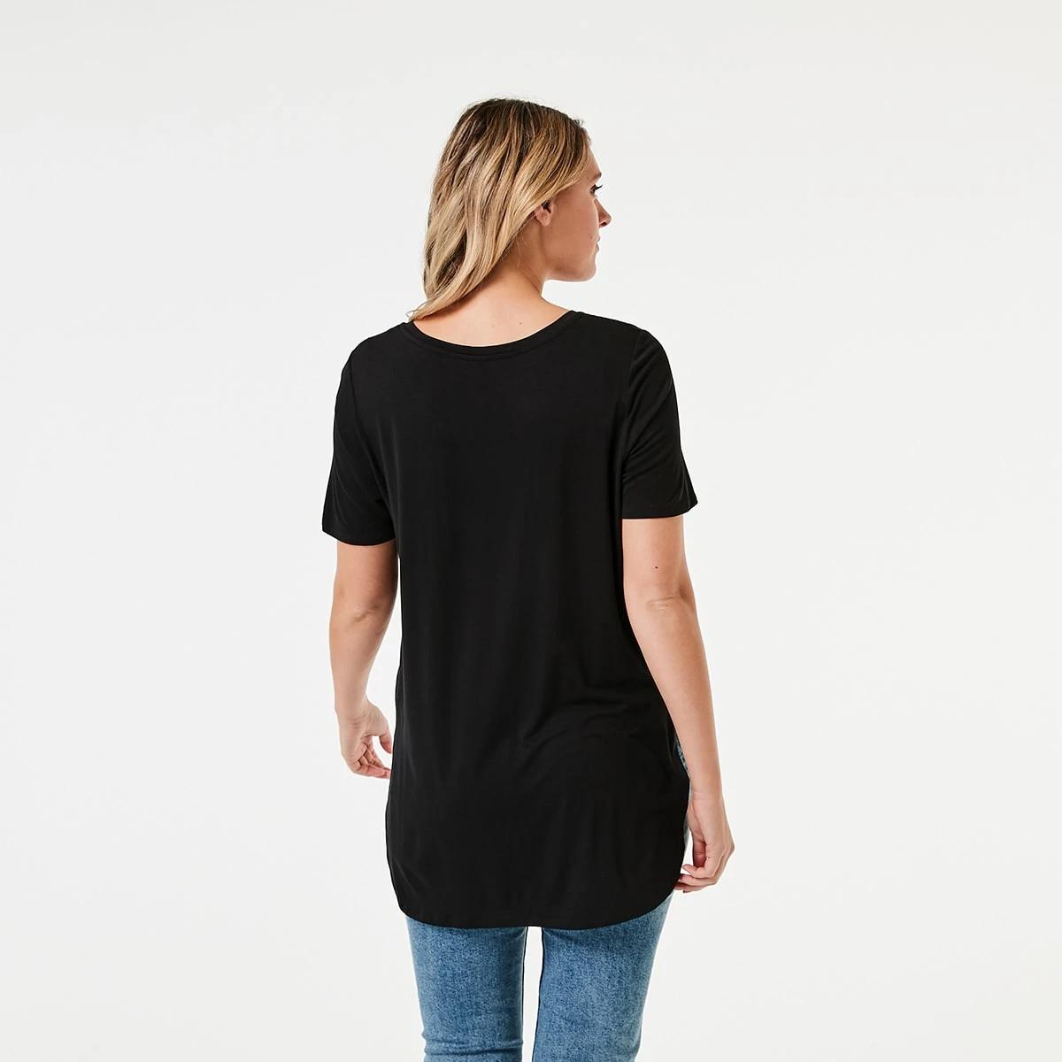 3 Short Sleeve Curved Hem Tunic Black, 3 of 5