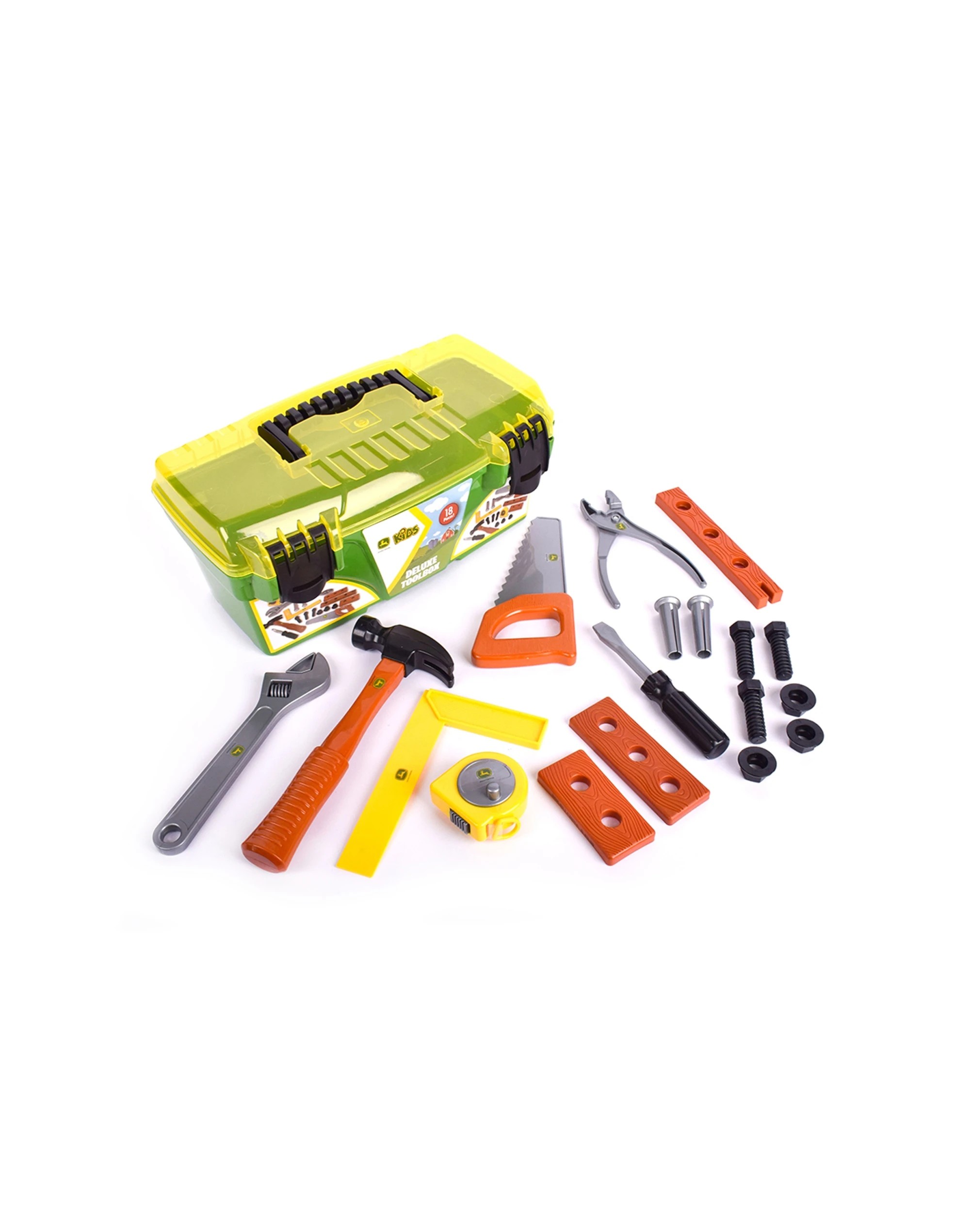 1 John Deere 18pc Deluxe Tool Box With Carry Handle And Two Locking Snaps Toy 3 Years Plus - Multi, 1 of 3
