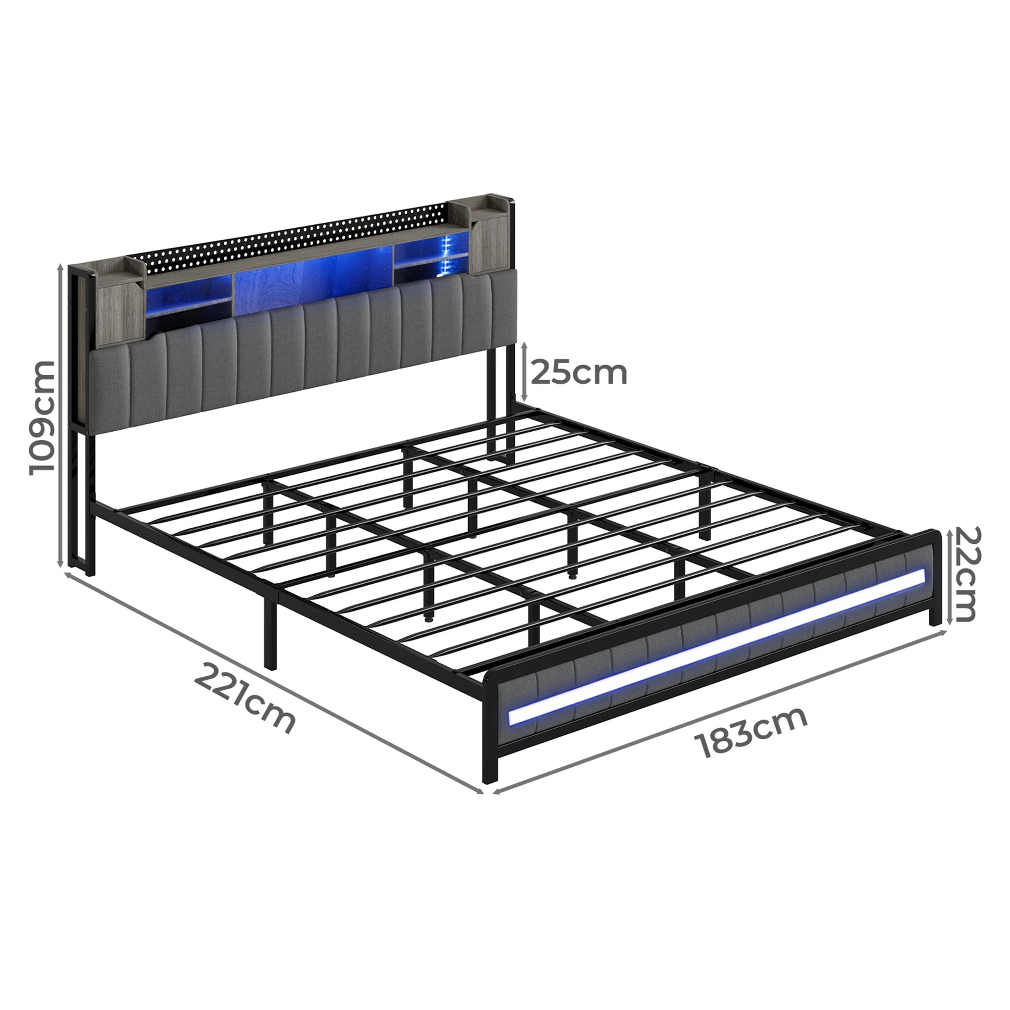 3 Levede King Bed Frame with LED USB and Storage Bedhead, 3 of 9