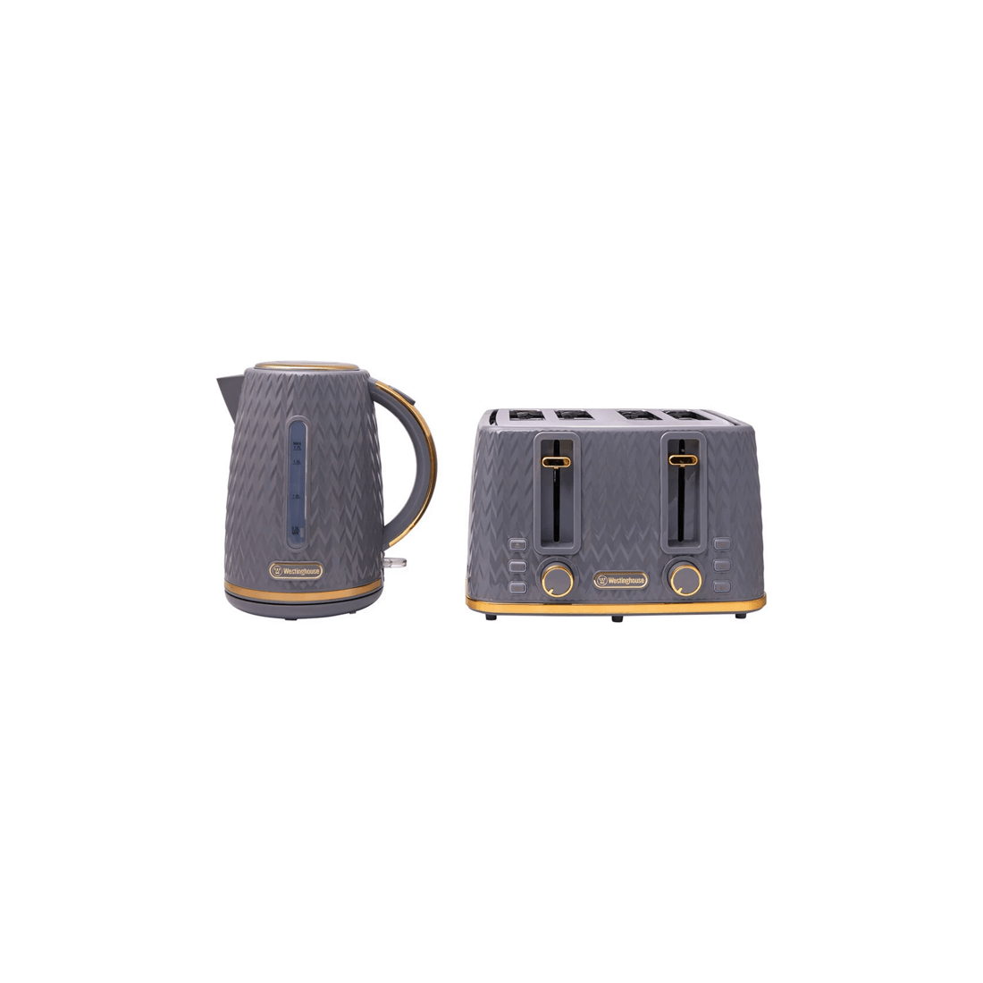 1 Westinghouse 1.7l Kettle & 4 Slice Toaster Pack Grey/gold Zig Zag Pattern
 - Grey, 1 of 8