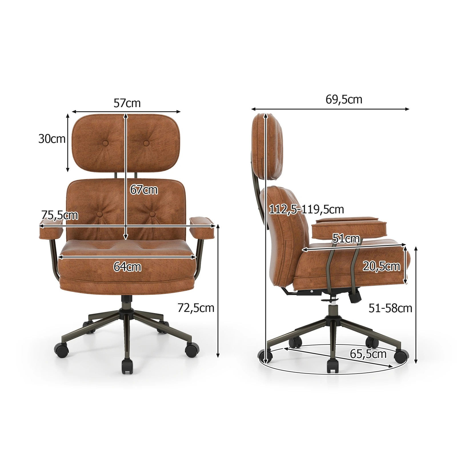 4 Costway Ergonomic Home Office Chair Computer Desk Chair Adjustable Swivel Armchair - Brown, 4 of 4