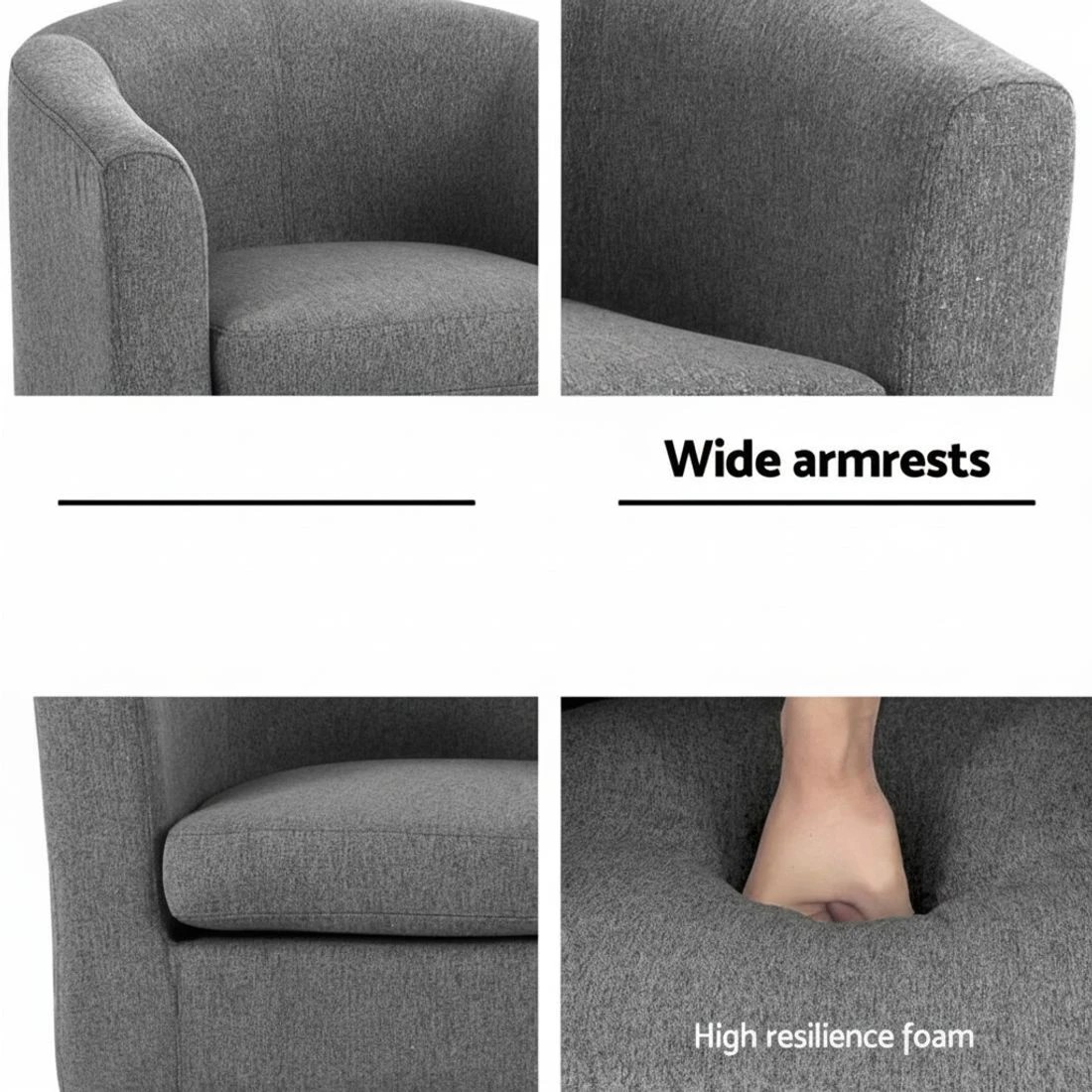 7 Artiss Armchair Lounge Chair Tub Accent Armchairs Fabric Sofa Chairs en - Grey, 7 of 8