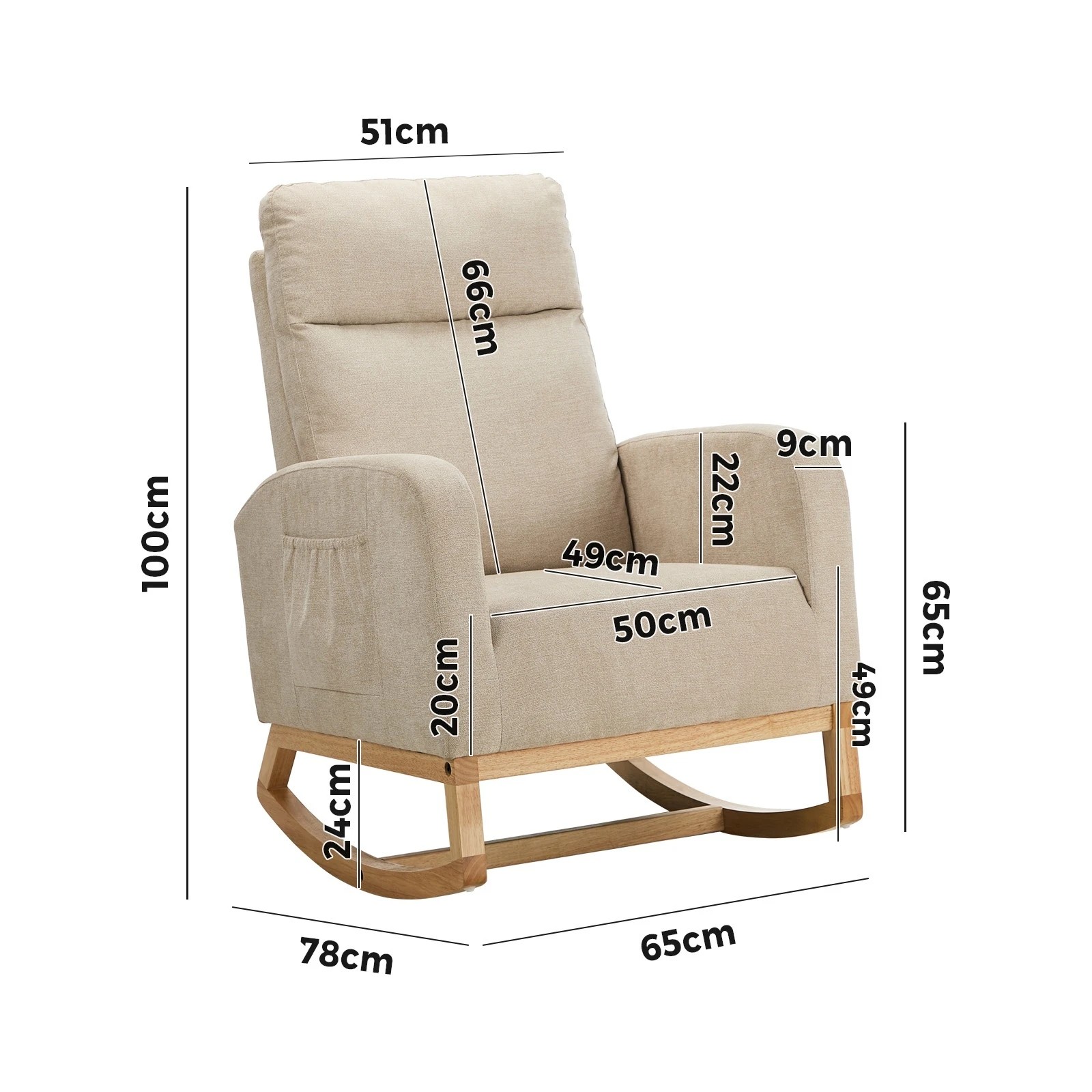 2 Oikiture 2x Rocking Armchair Linen Fabric Lounge Chair Accent Chair - Beige, 2 of 10