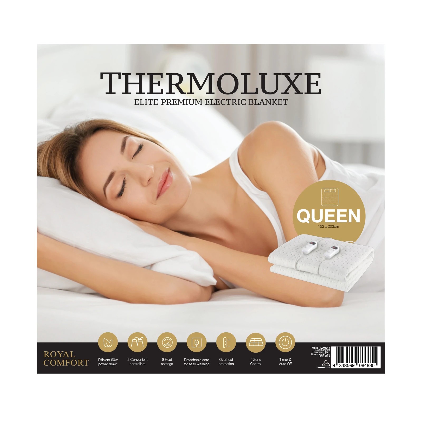 6 Royal Comfort Thermolux Elite Electric Blanket Multi-Zone Fully Fitted - Queen Bed - White, 6 of 7