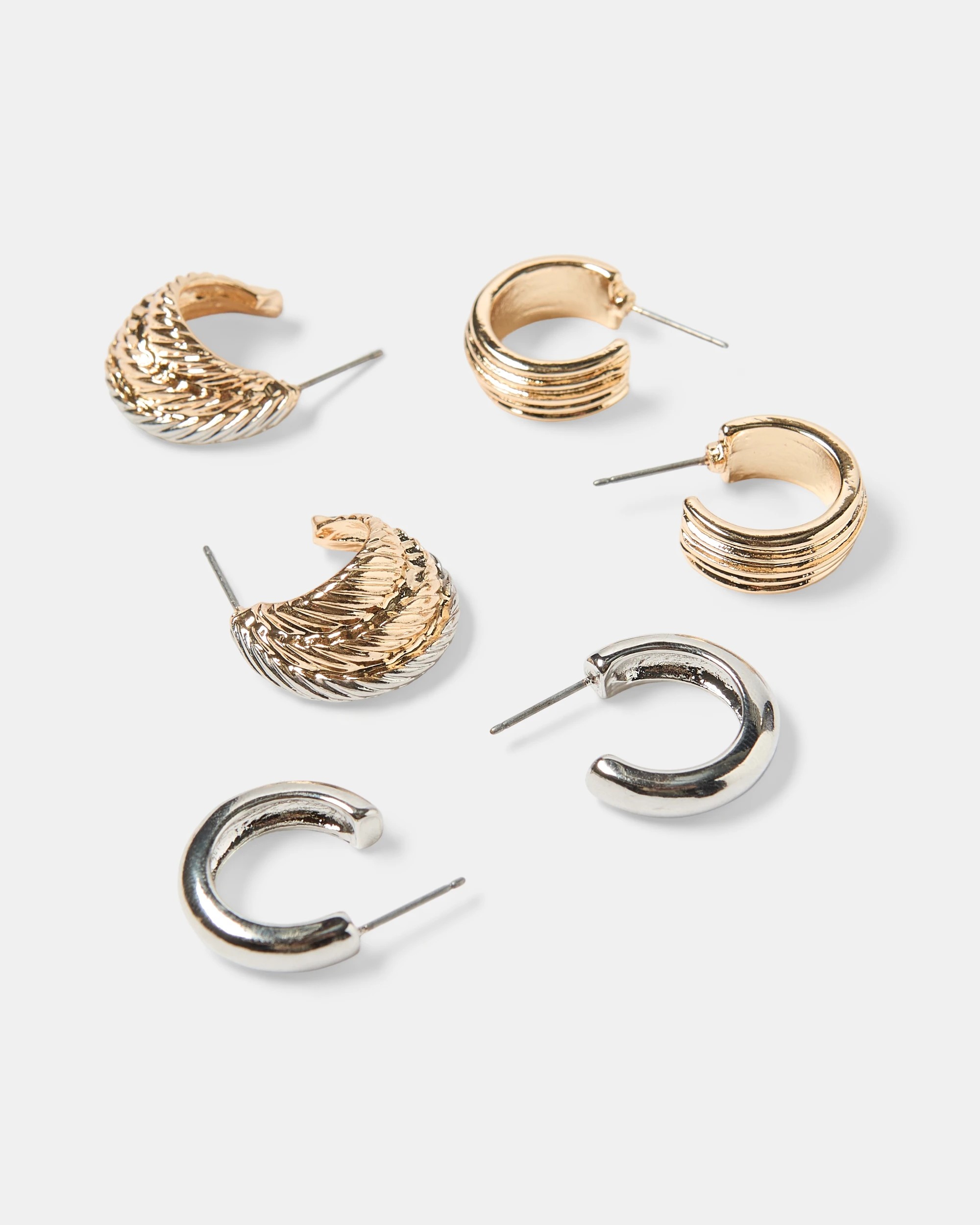 3 3 Pack Mixed Metal Hoop Earrings - Silver Tone and Gold Tone, 3 of 4