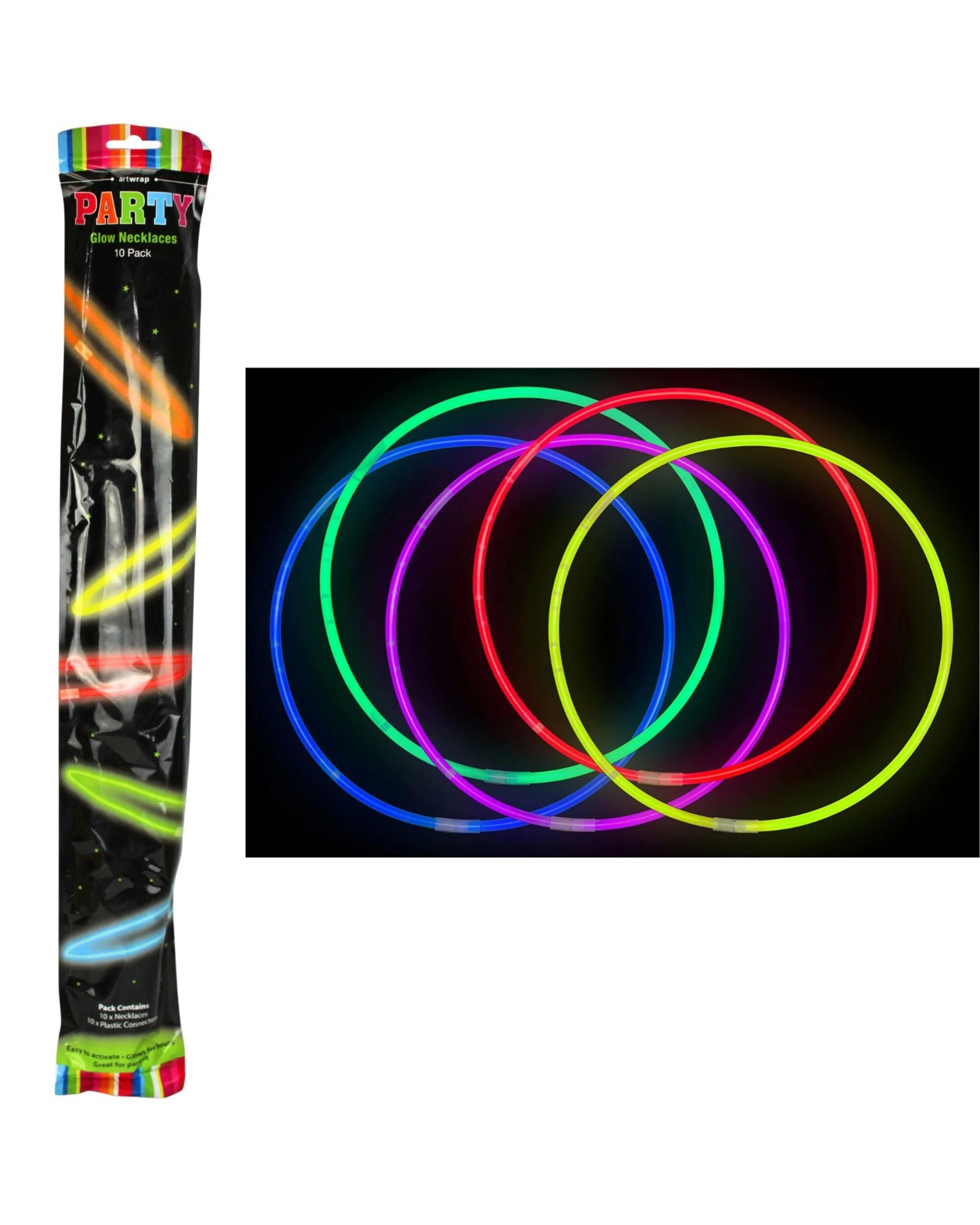 1 Artwrap Coloured Glow Necklaces Pack of 10 - Multi, 1 of 3
