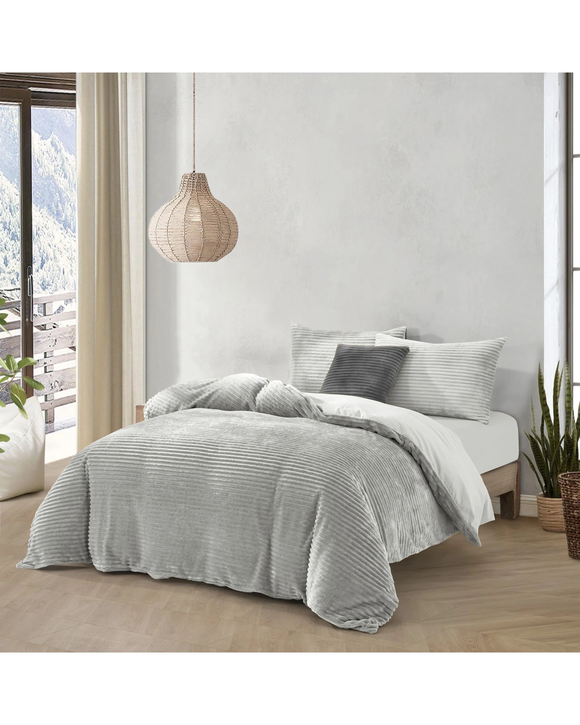 2 Dreamaker Signature Embossed Corduroy Fleece Quilt Cover Set - Single Bed - Silver Grey, 2 of 8