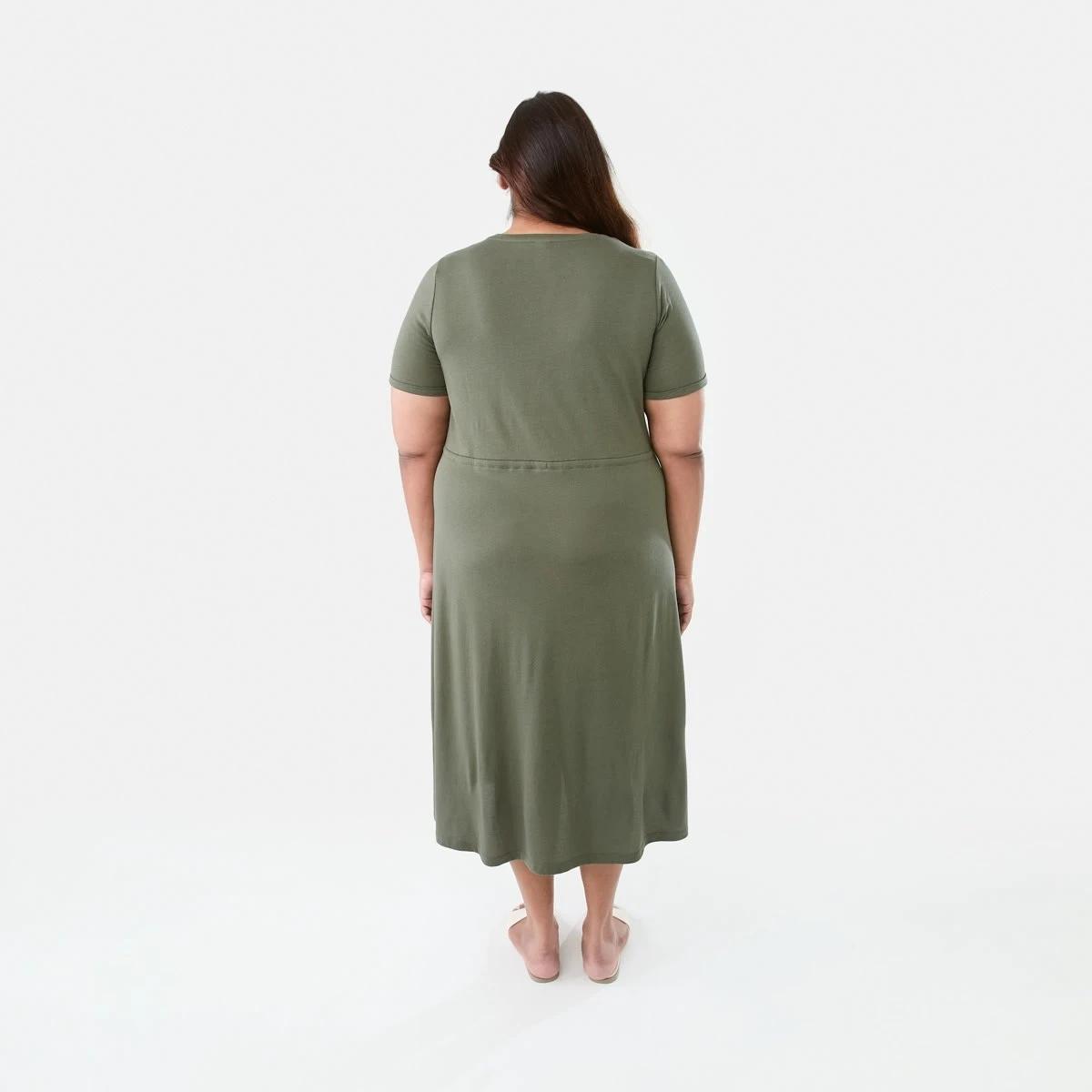 3 Curve Short Sleeve Waist Tie Midi Dress Grn Olive, 3 of 7
