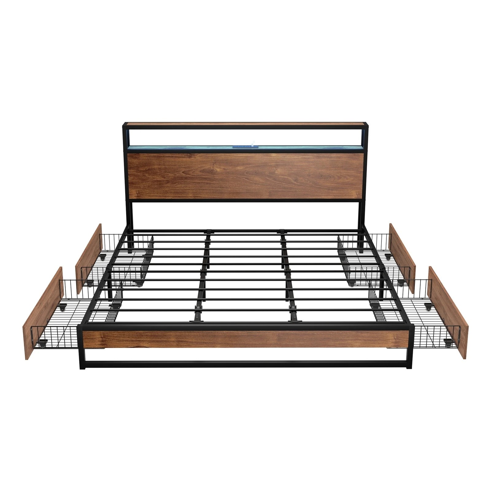 7 Oikiture Metal Bed Frame King Size With Led Headboard Storage Drawers Usb
 - Black, 7 of 7