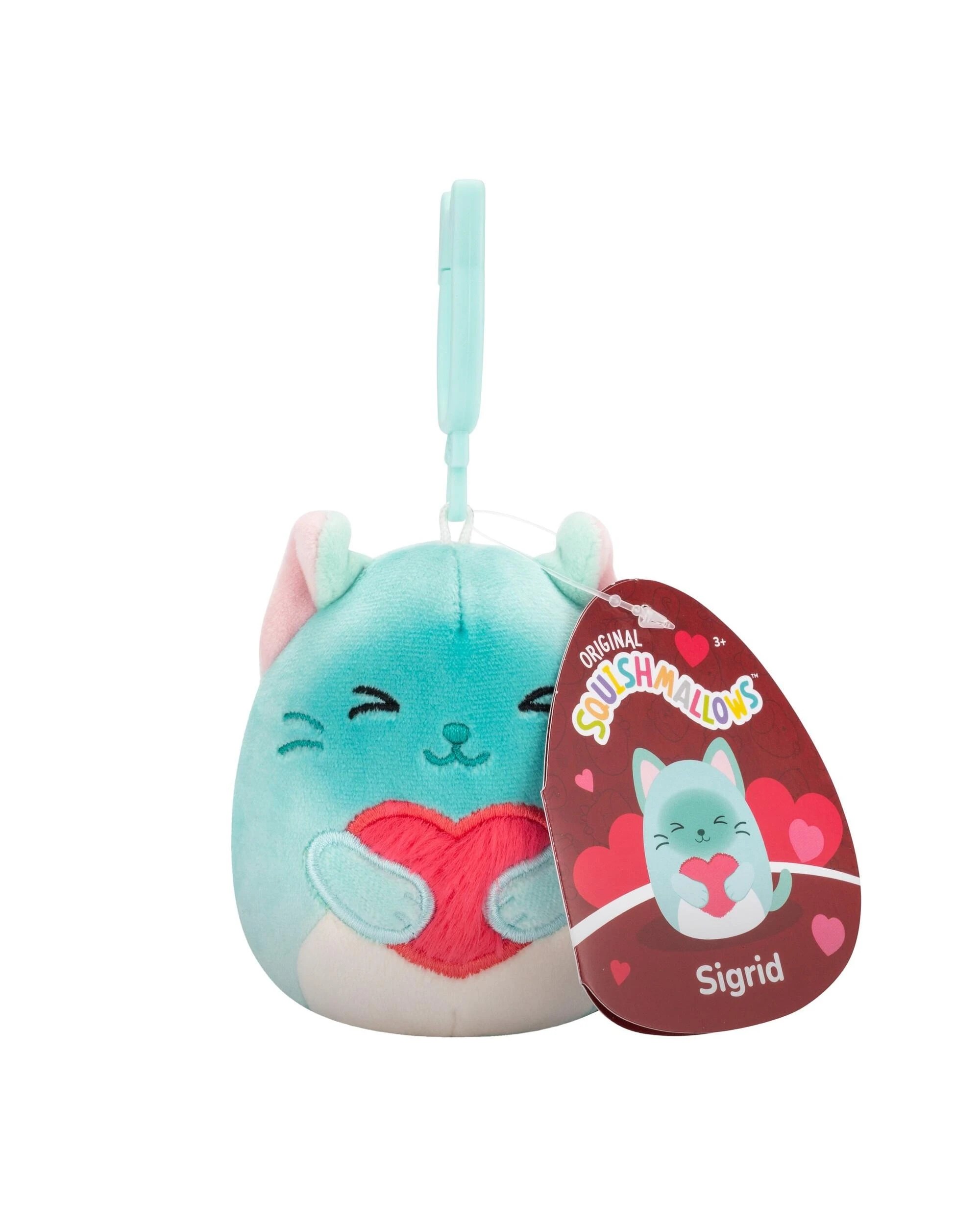 2 Squishmallows Valentines Sigrid the Siamese Cat 3.5 inch Clip-On Plush - Blue, 2 of 6