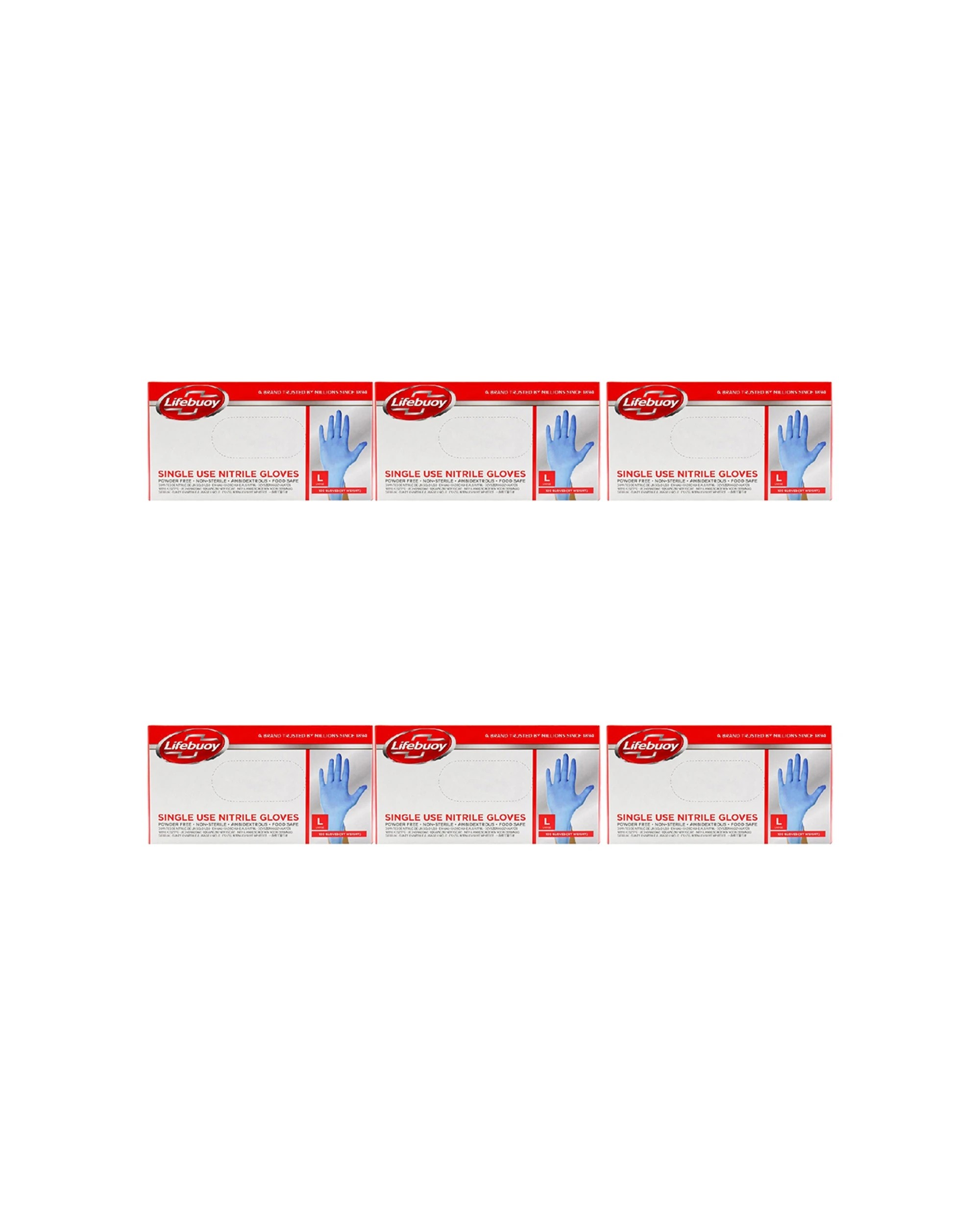 1 6x100pc Lifebuoy Nitrile Examination Gloves Powder Free Large - L - Blue, 1 of 3