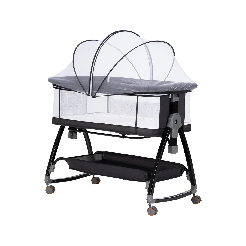 1 PlayPals 3-in-1 Baby Cot Crib Bed Bassinet Bedside Sleeper Foldable - Black, 1 of 3
