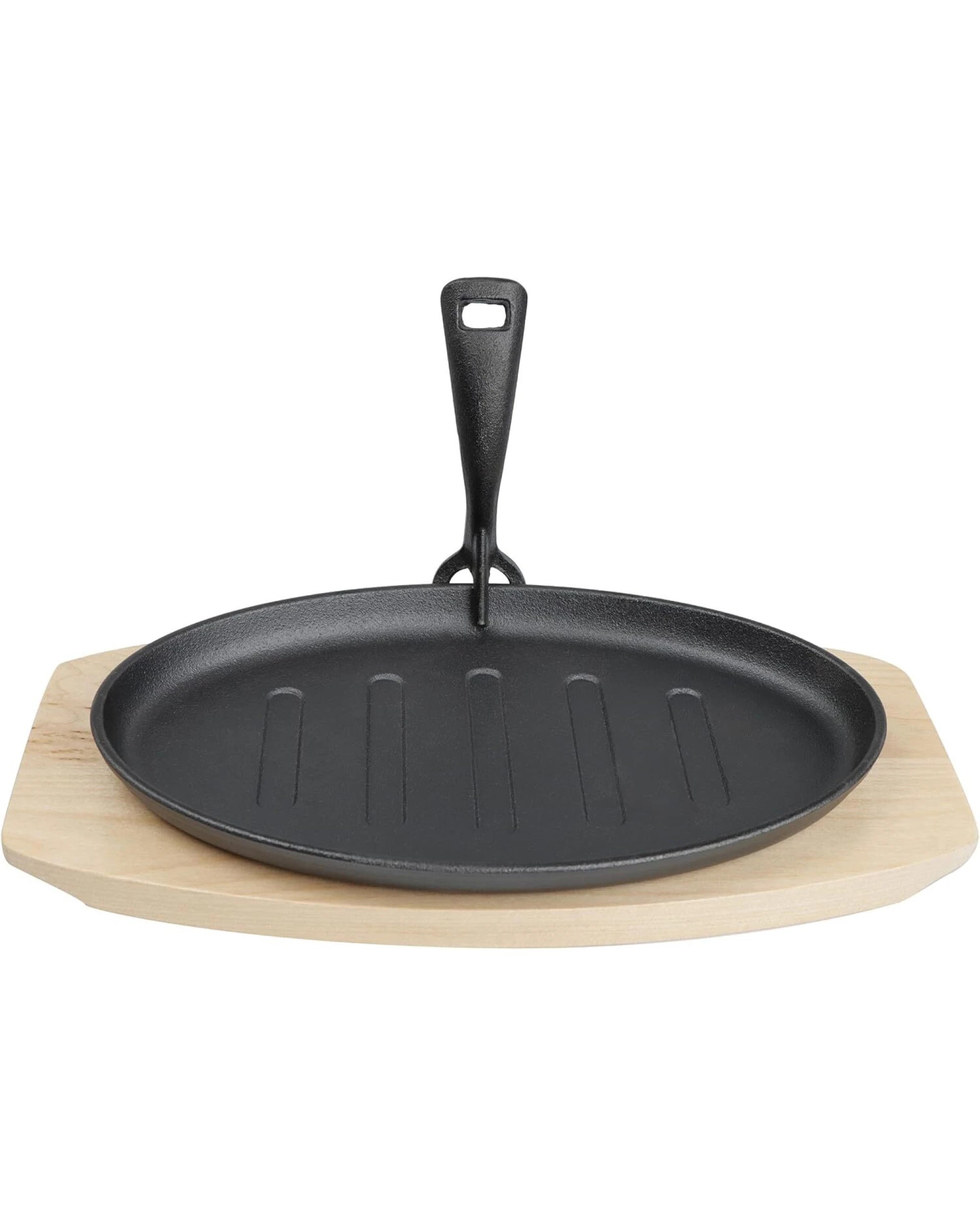 2 BR Home Cast Iron Sizzle Plate with Wooden Base and Handle, 2 of 5