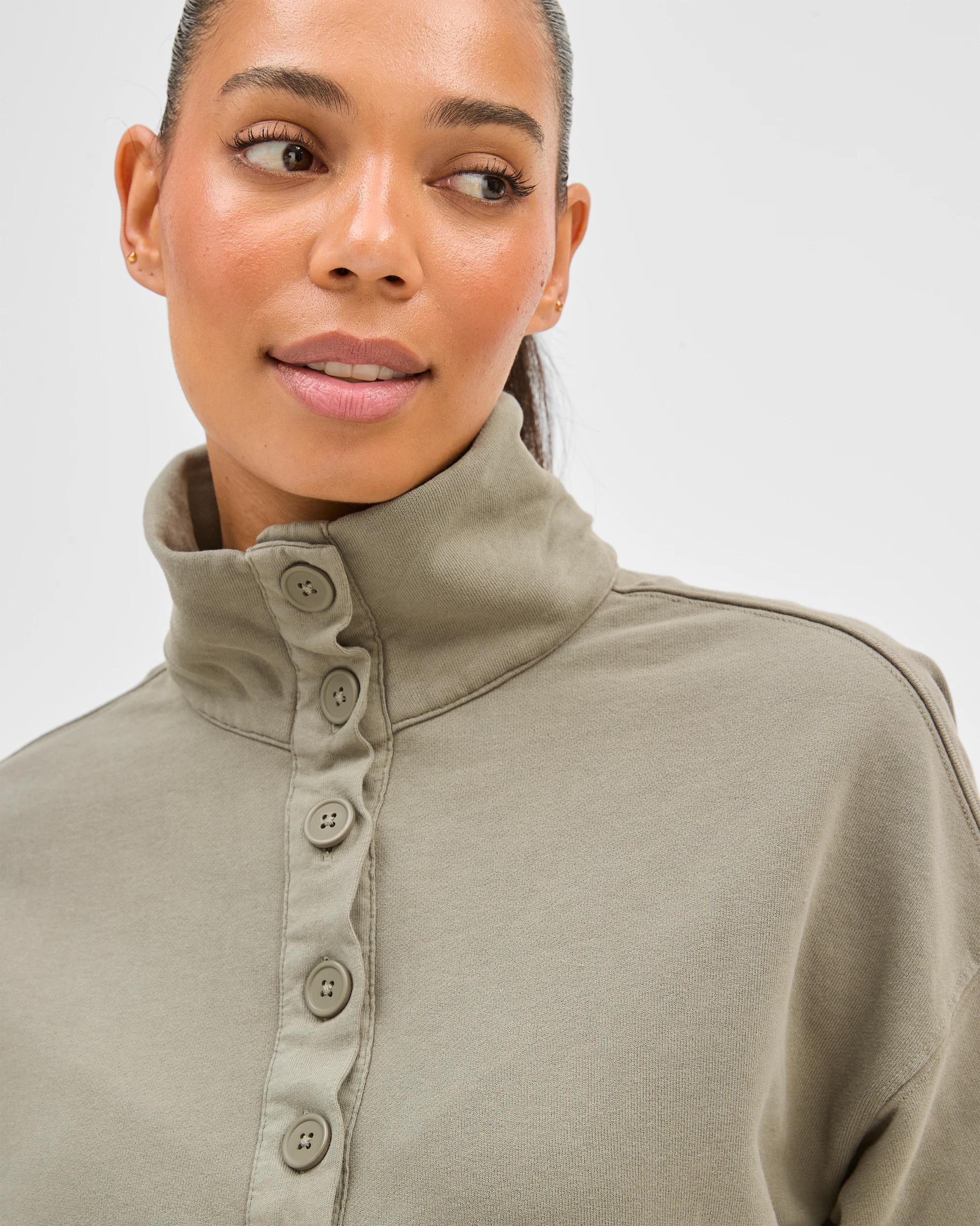 5 Target Woman Australian Cotton Funnel Neck Button Front Jumper WASHED OLIVE, 5 of 7