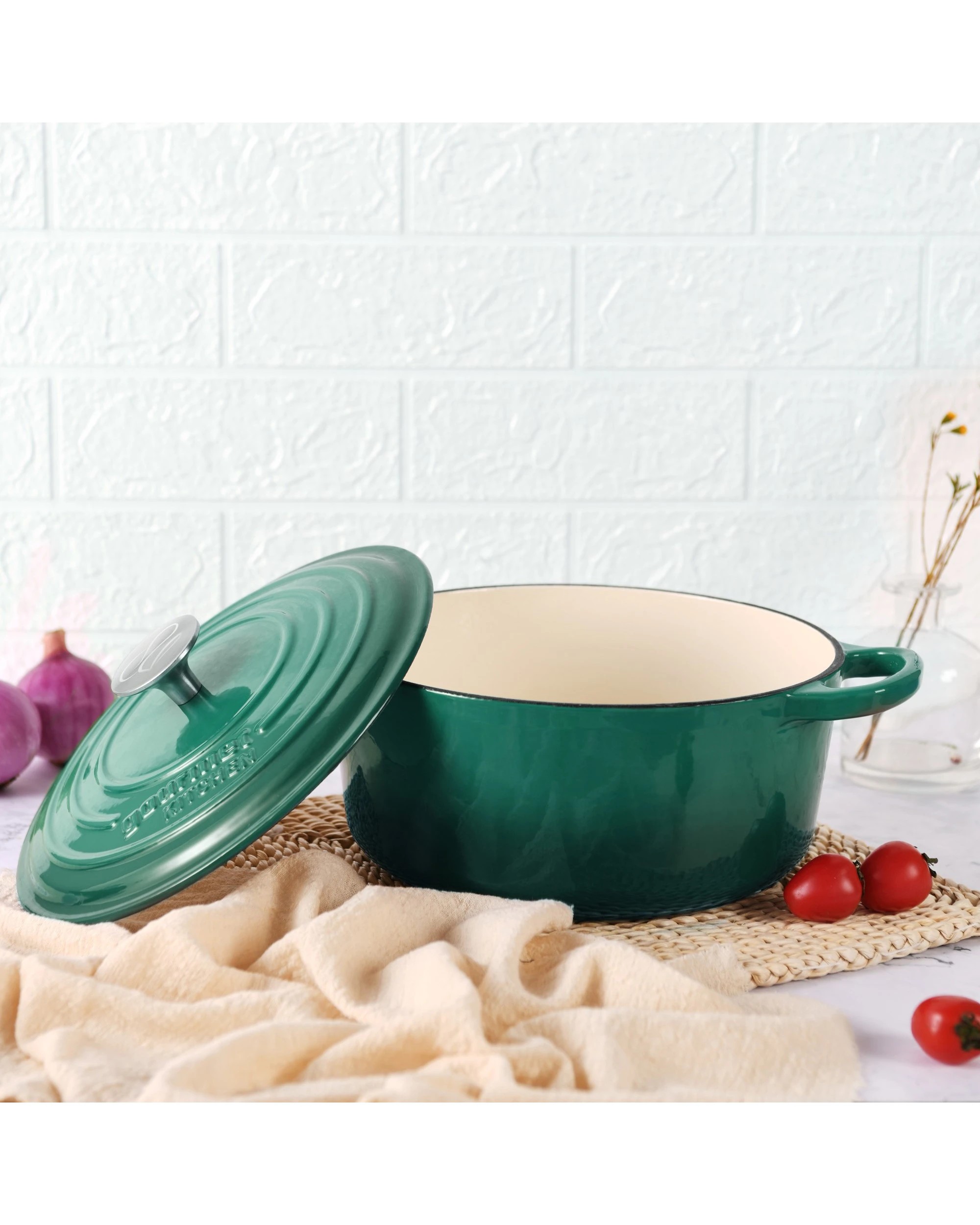 8 Gourmet Kitchen Enamelled Cast Iron Casserole 28cm - Eden Green, 8 of 9